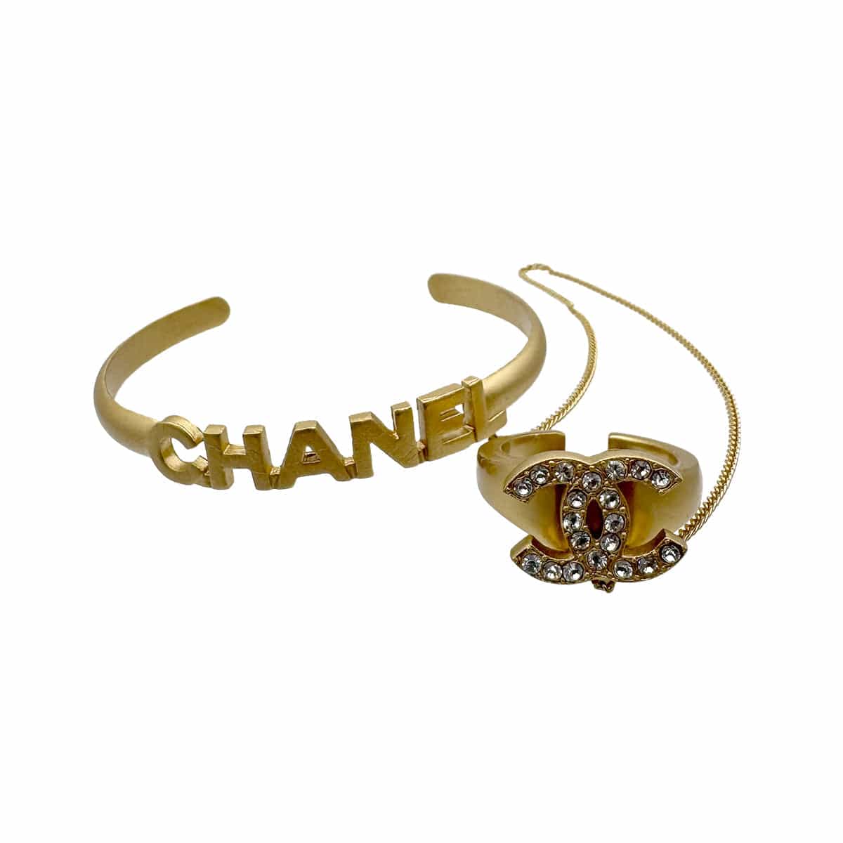 Luxury Promise Japan CHANEL BANGLE BRACELET RING SET COCOMARK LOGO RHINESTONE GOLD ACCESSORY 01C 90307920