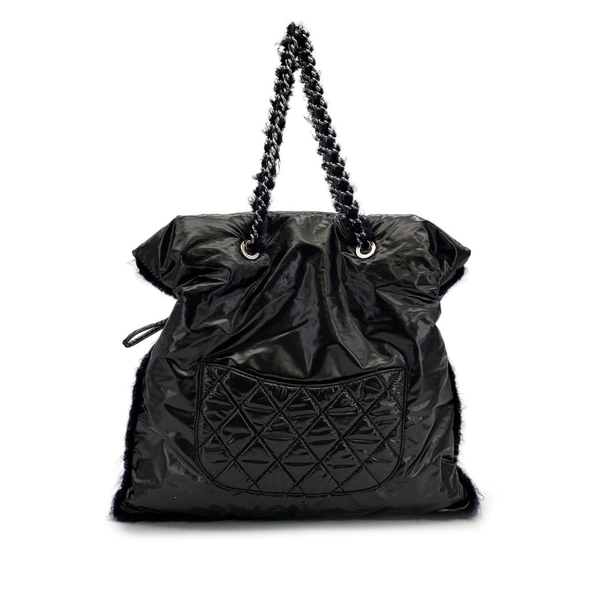 Luxury Promise Japan CHANEL BIG COCO CHAIN TOTE BAG METALLIC GLAY NYLON FUR SILVER HARDWARE 90318519