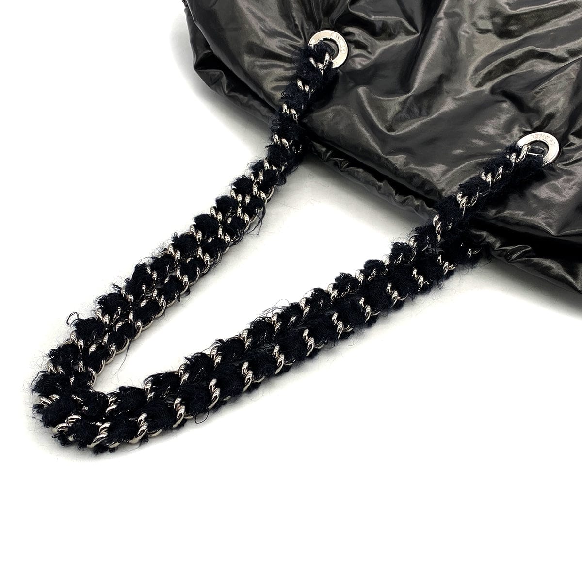 Luxury Promise Japan CHANEL BIG COCO CHAIN TOTE BAG METALLIC GLAY NYLON FUR SILVER HARDWARE 90318519