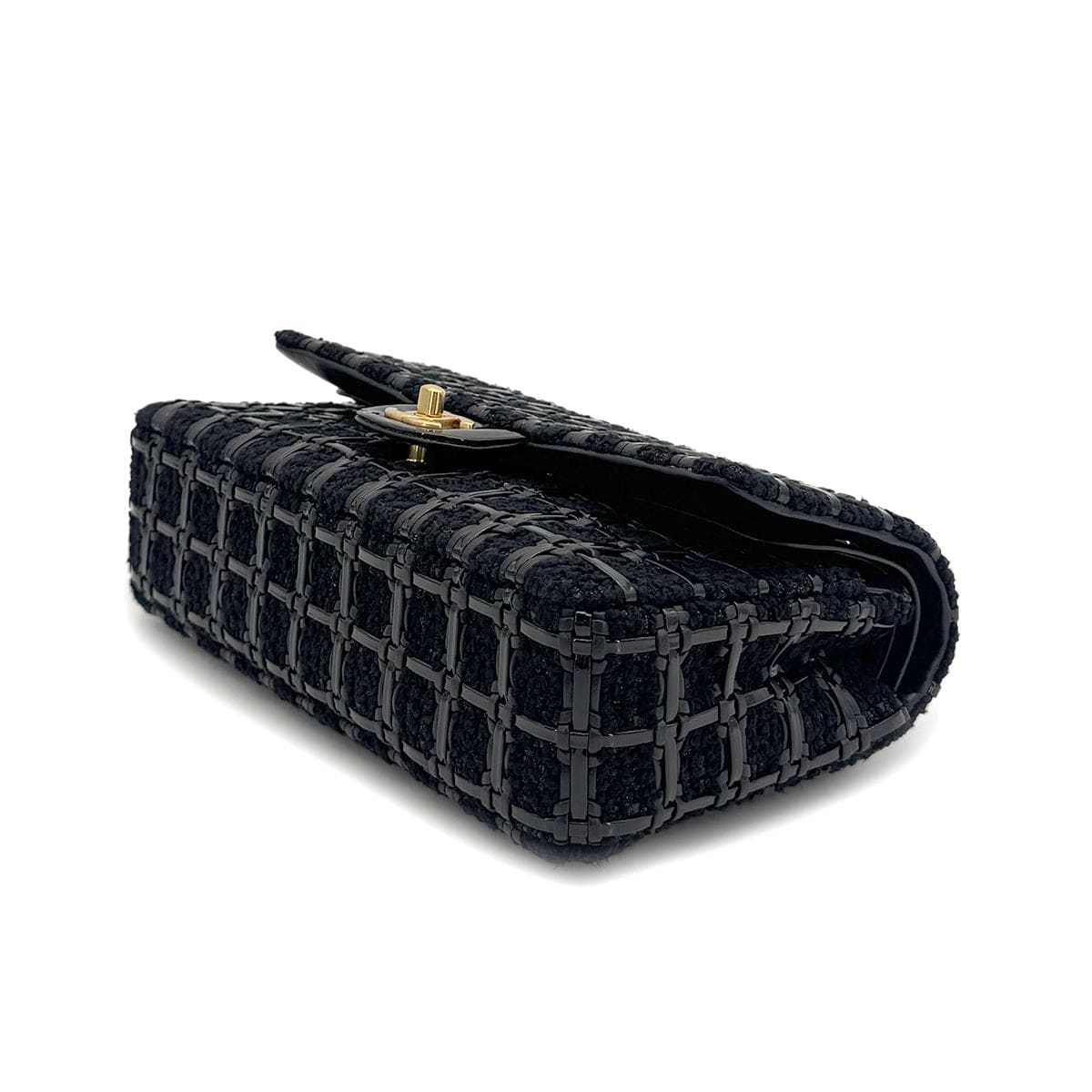 Luxury Promise Japan CHANEL BLOCK CHECK CHAIN SHOULDER BAG BLACK TWEED ENAMEL GOLD HARDWARE 90318754