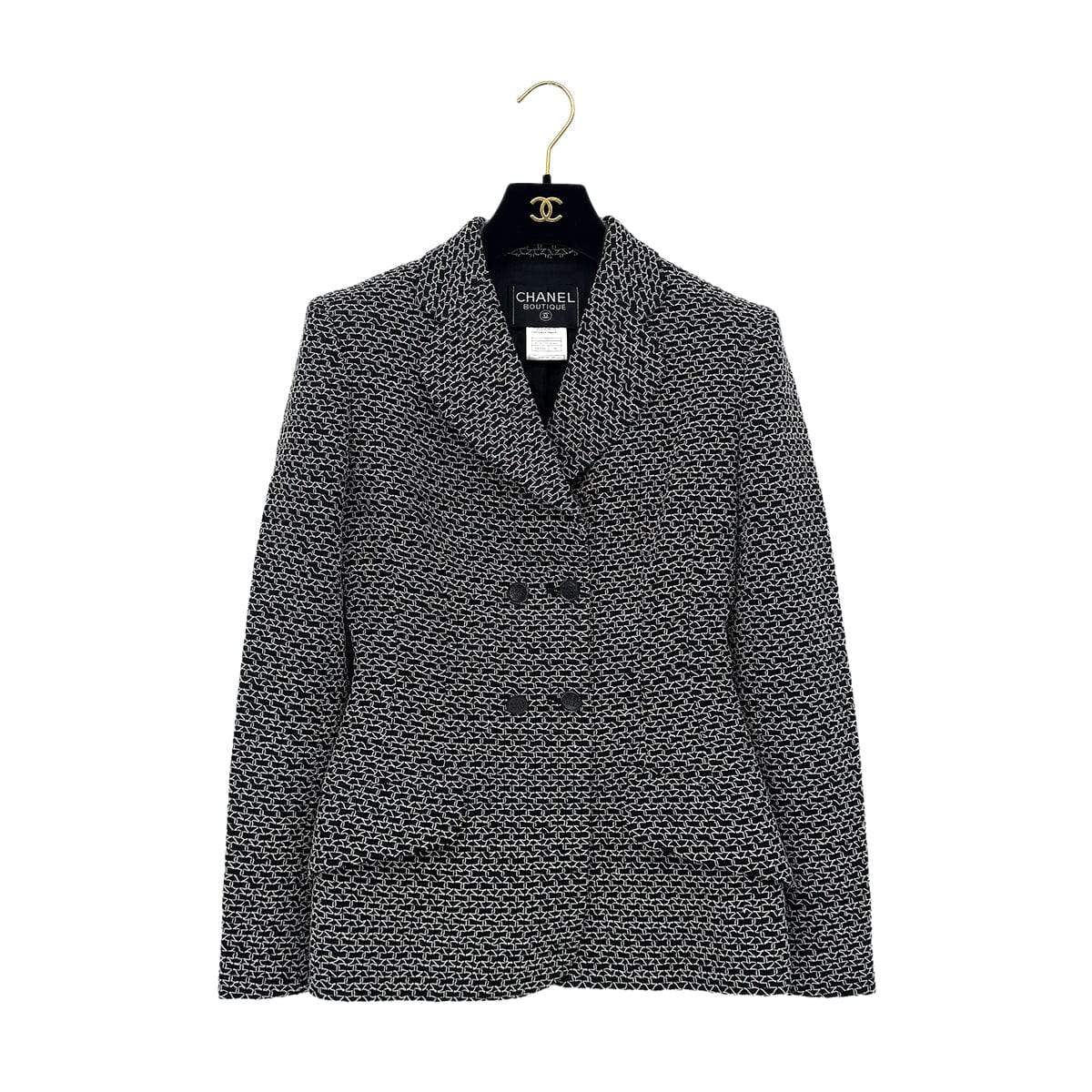Luxury Promise Japan CHANEL BOUTIQUE VINTAGE DOUBLE BUTTON JACKET BLACK WHITE WOOL 38 98P RTW 90289566