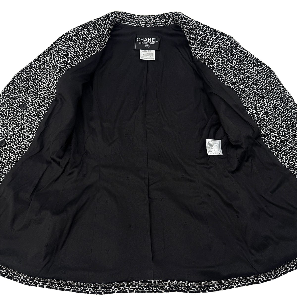Luxury Promise Japan CHANEL BOUTIQUE VINTAGE DOUBLE BUTTON JACKET BLACK WHITE WOOL 38 98P RTW 90289566