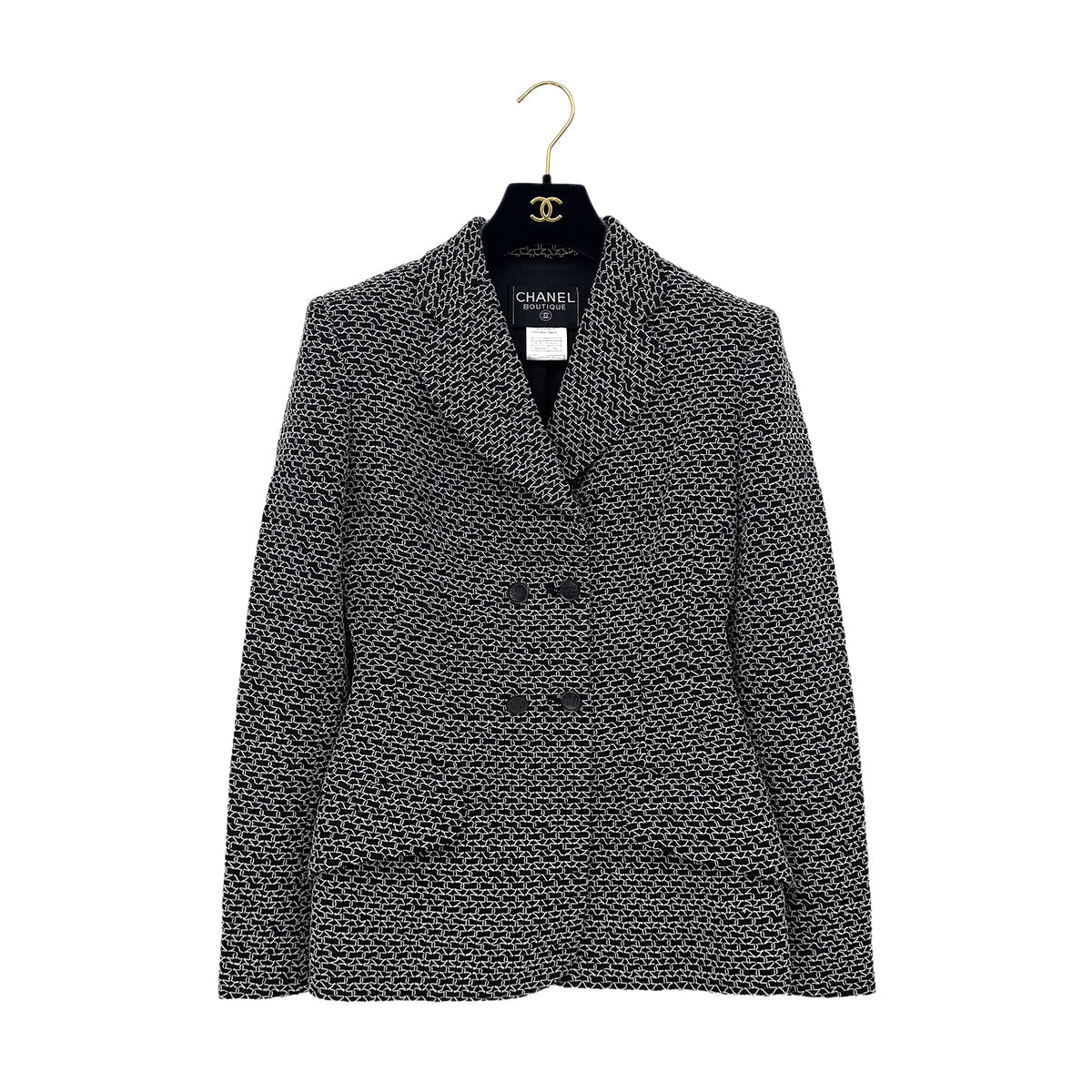 Luxury Promise Japan CHANEL BOUTIQUE VINTAGE DOUBLE BUTTON JACKET BLACK WHITE WOOL 38 98P RTW 90289566
