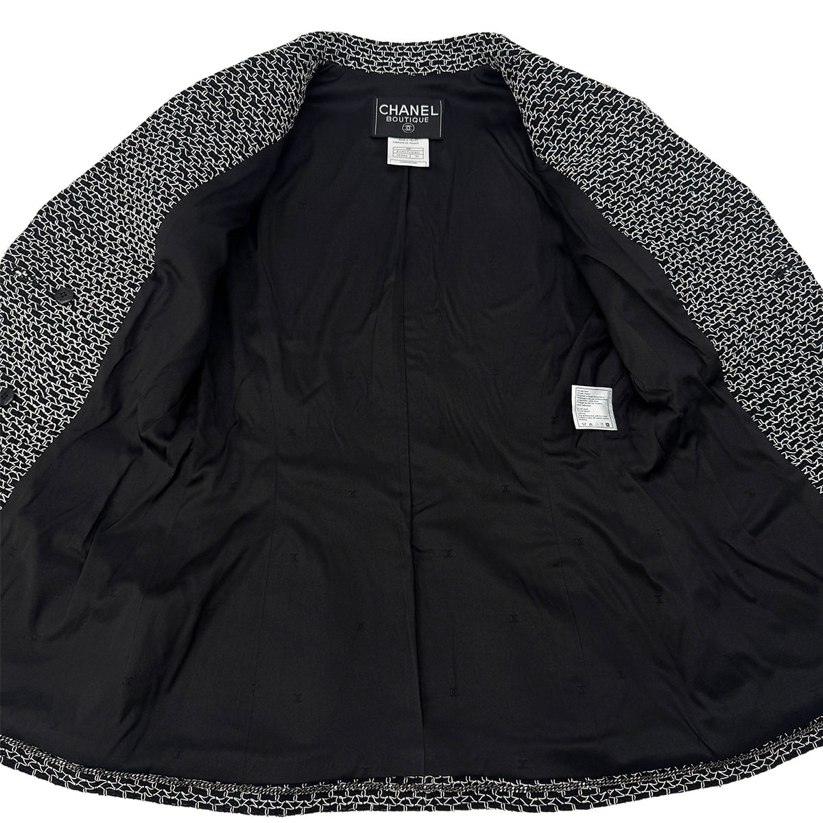 Luxury Promise Japan CHANEL BOUTIQUE VINTAGE DOUBLE BUTTON JACKET BLACK WHITE WOOL 38 98P RTW 90289566