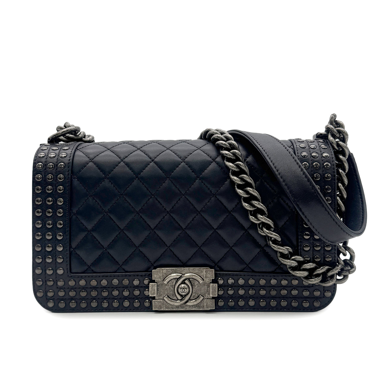 Luxury Promise Japan CHANEL BOY CHANEL CHAIN SHOULDER BAG NAVY LEATHER 90302646