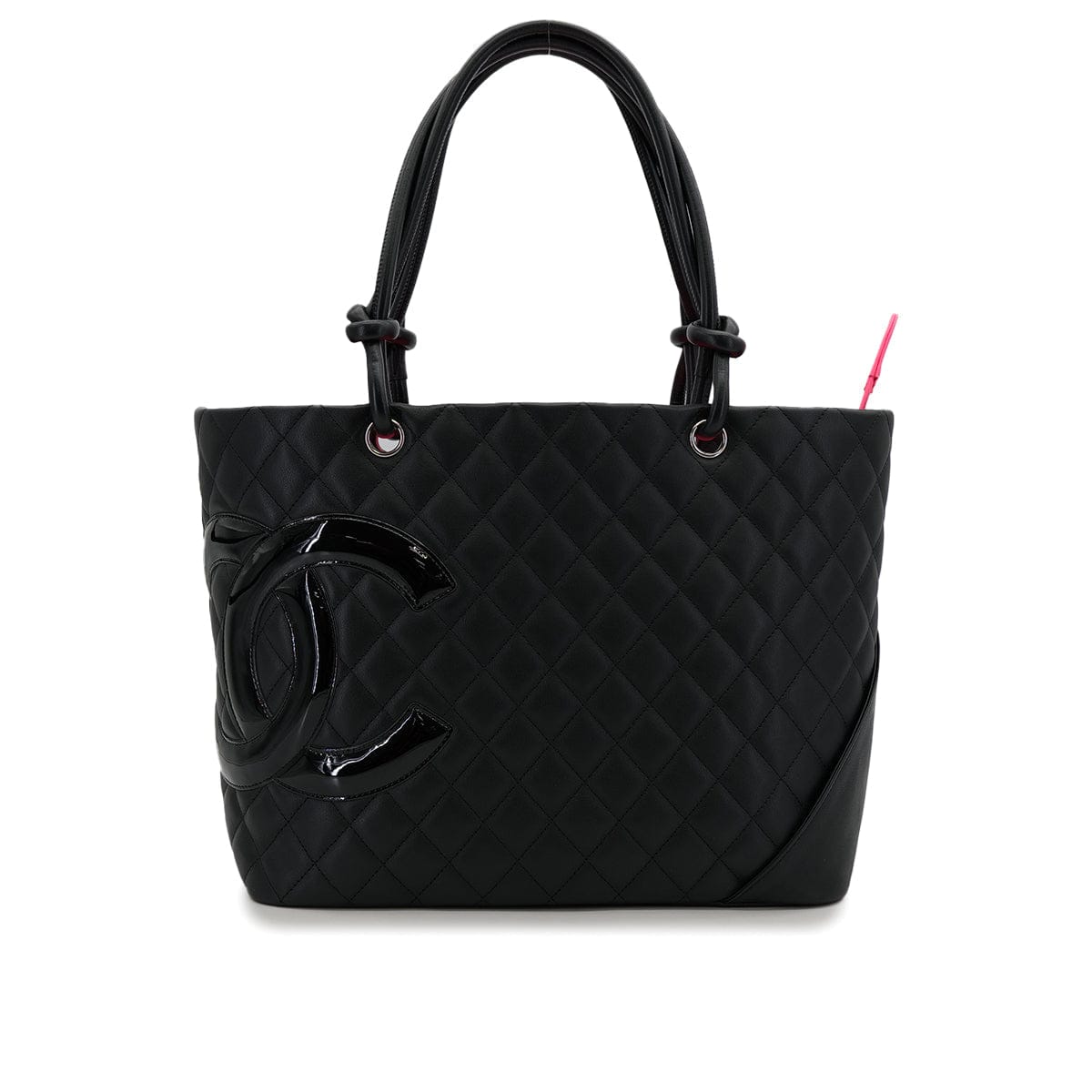 Luxury Promise Japan CHANEL CAMBON LINE COCOMARK TOTE BAG BLACK PINK ENAMEL LEATHER 90310831