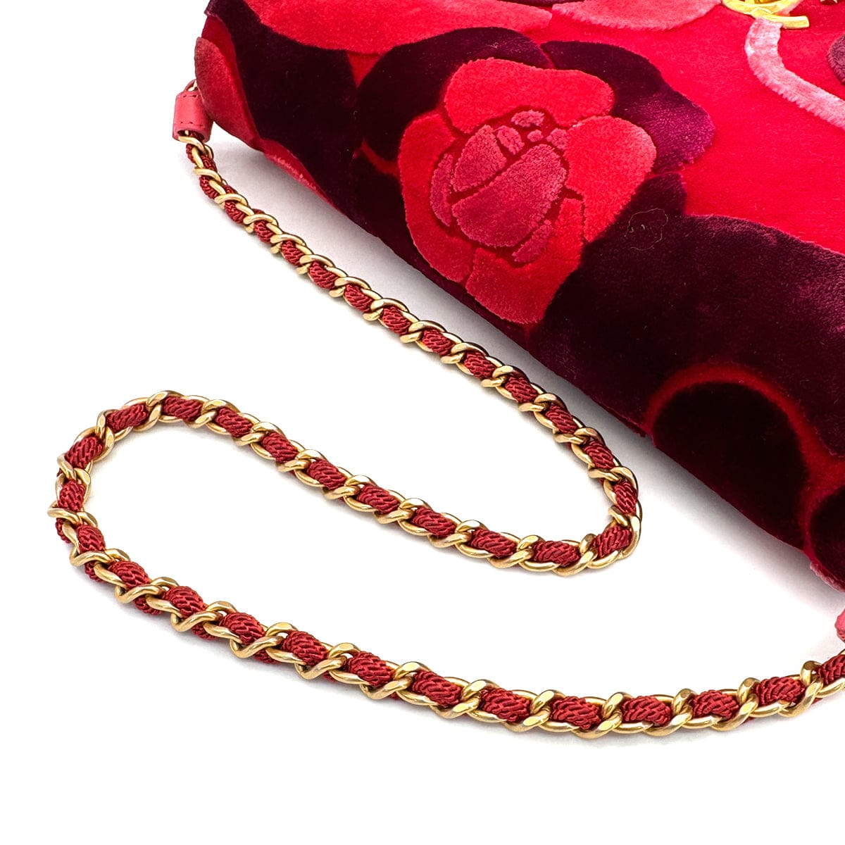Luxury Promise Japan CHANEL CAMELLIA 2WAY CHAIN HAND SHOULDER BAG RED PINK VELVET GOLD HARDWARE 90318730