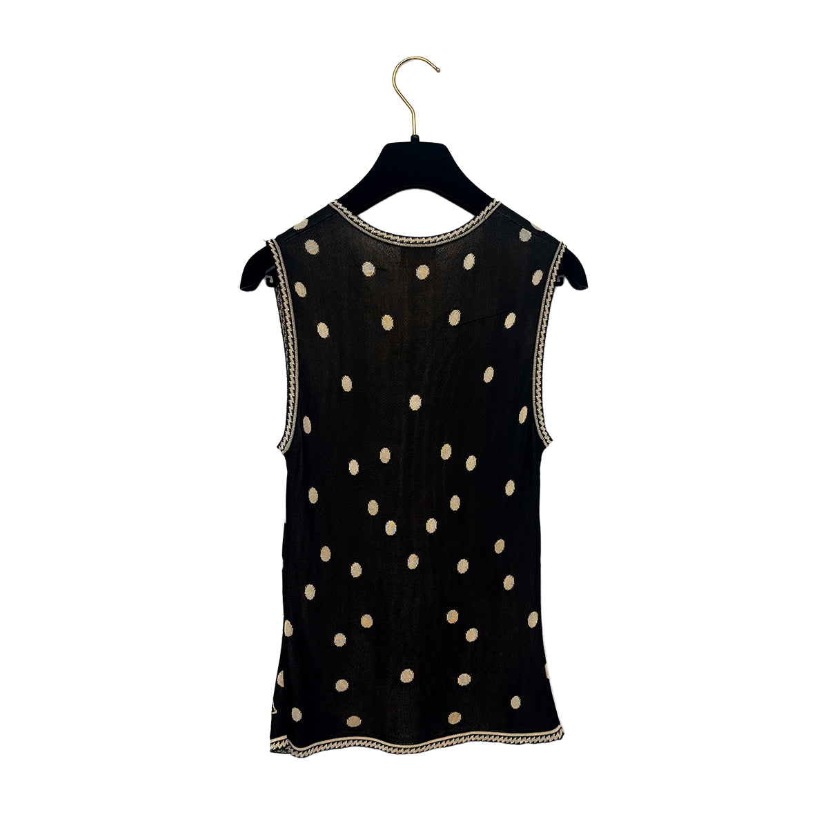 Luxury Promise Japan CHANEL CAMELLIA SLEEVELESS TOPS BLACK BEIGE RAYON 38 02P RTW 90288025
