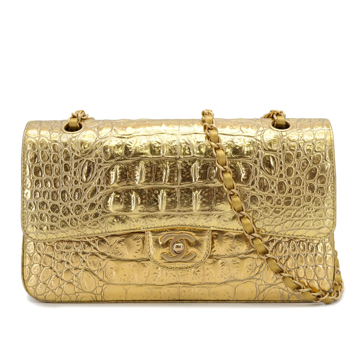 Luxury Promise Japan CHANEL CHAIN SHOULDER BAG GOLD CROCODILE EMBOSSED GOLD HARDWARE 90321015