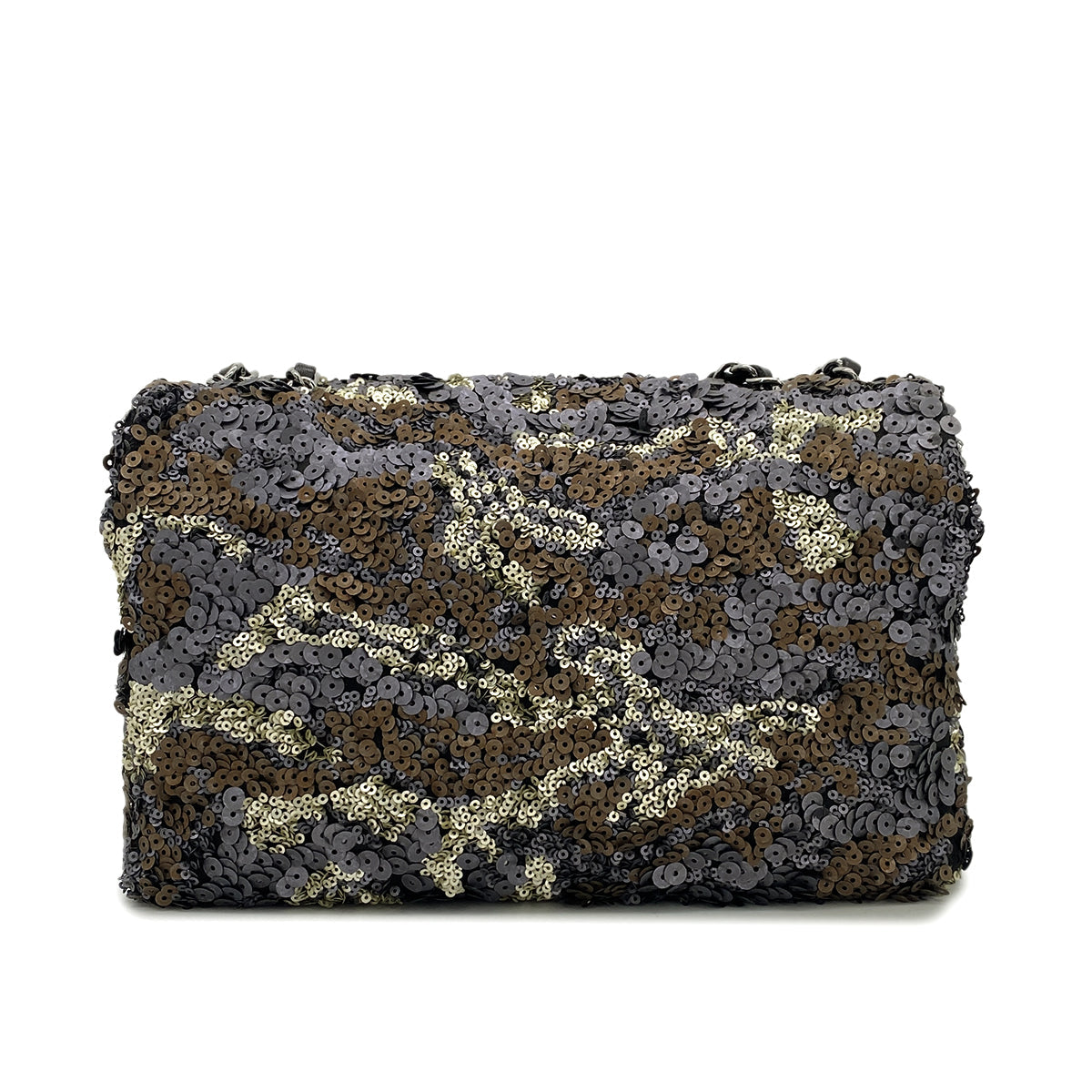 Luxury Promise Japan CHANEL CHAIN SHOULDER BAG GRAY BRONZE SEQUINS LEATHER 90296680