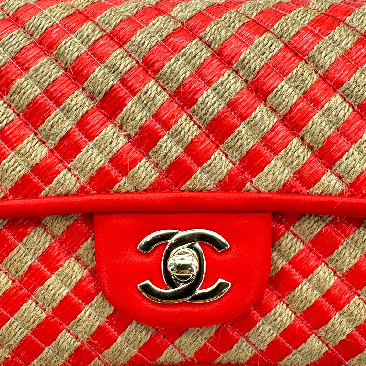 Luxury Promise Japan CHANEL CHAIN SHOULDER BAG ORANGE RAFIA LEATHER 90296555