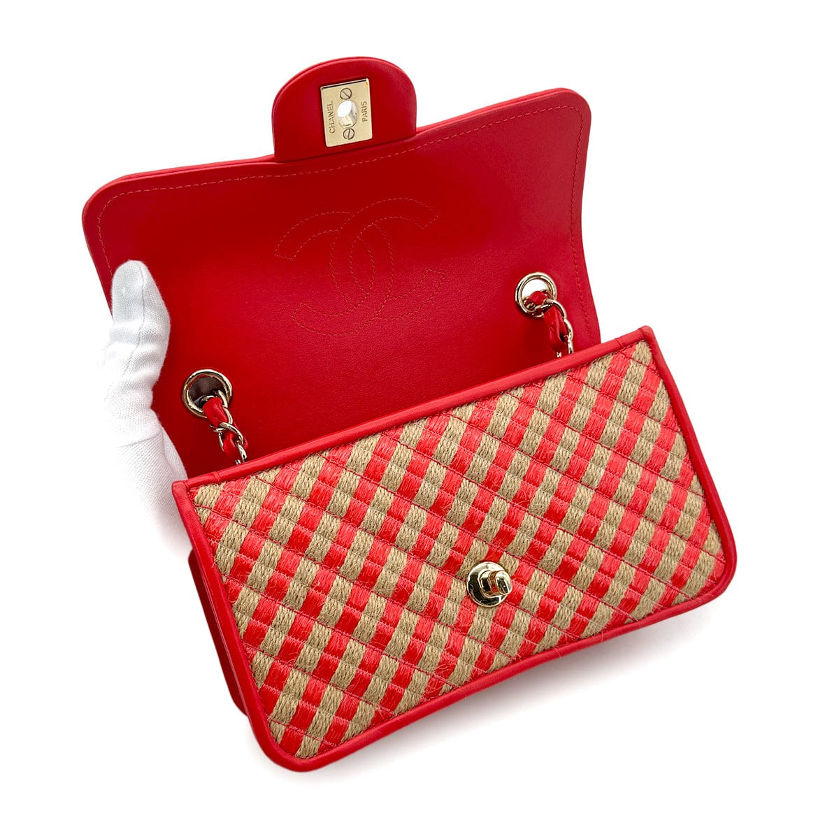 Luxury Promise Japan CHANEL CHAIN SHOULDER BAG ORANGE RAFIA LEATHER 90296555