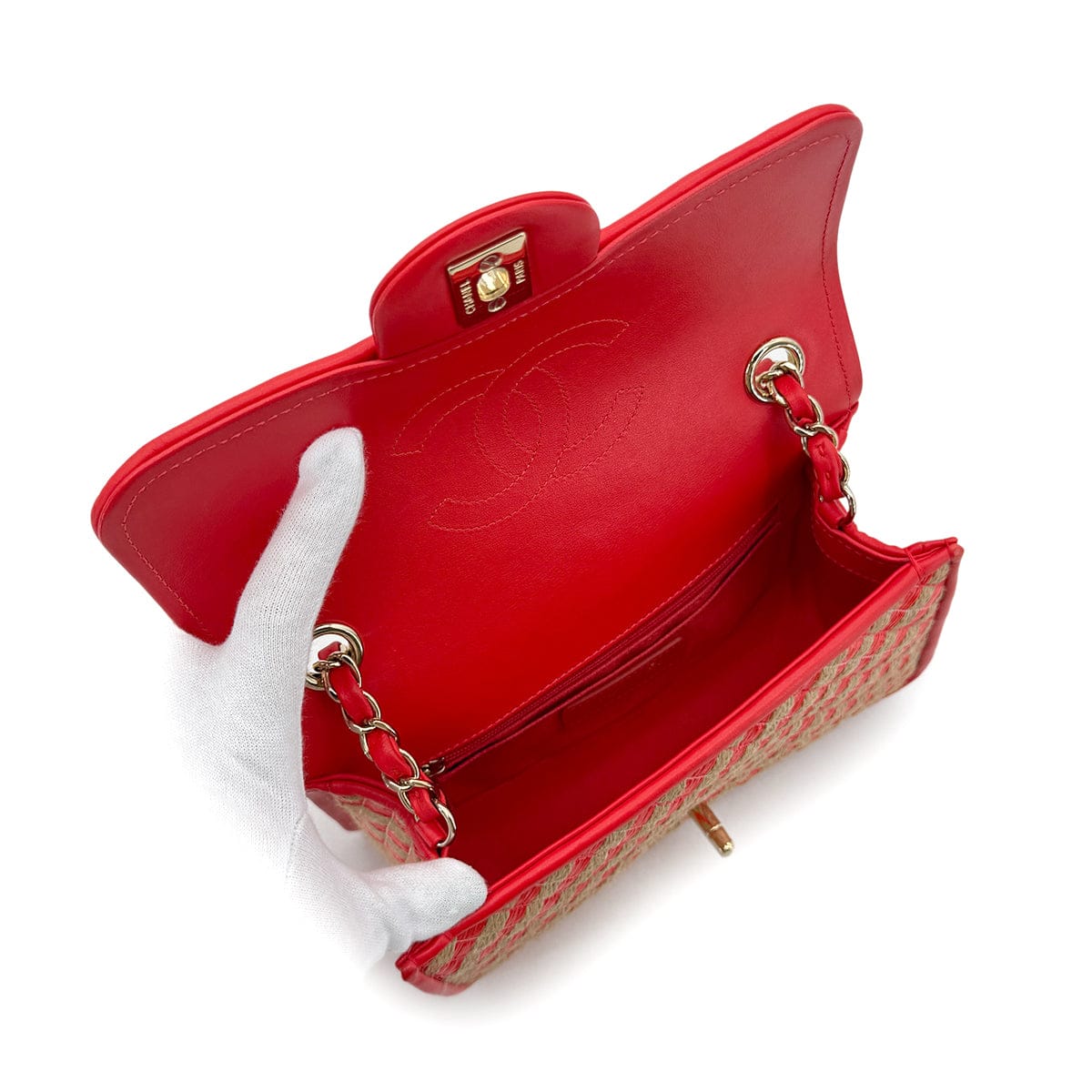 Luxury Promise Japan CHANEL CHAIN SHOULDER BAG ORANGE RAFIA LEATHER 90296555