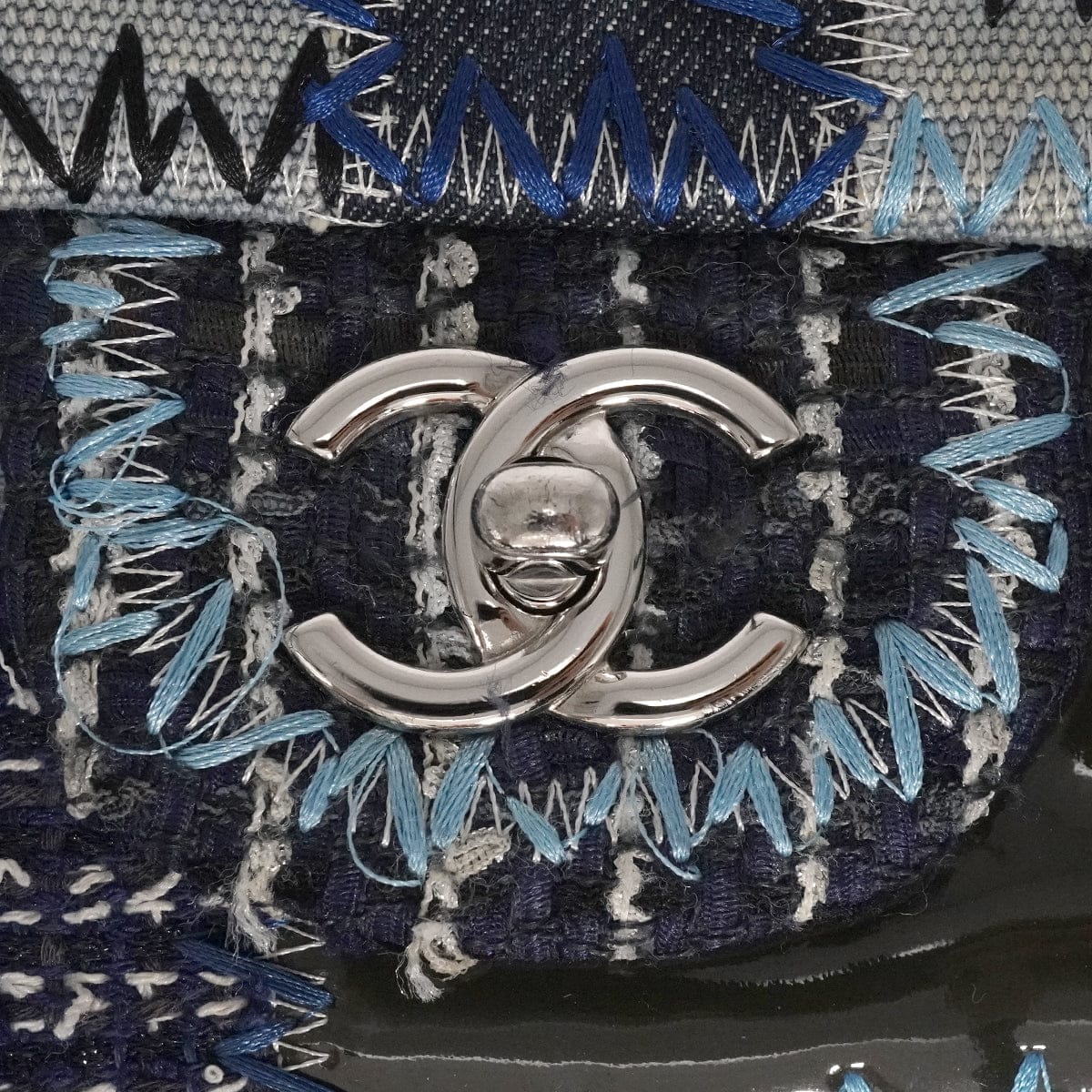 Luxury Promise Japan CHANEL CHAIN SHOULDER BAG PATCHWORK MULTICOLOR DENIM TWEED SILVER HARDWARE 90343838