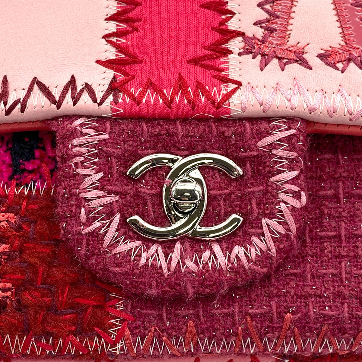 Luxury Promise Japan CHANEL CHAIN SHOULDER BAG PATCHWORK PINK TWEED LEATHER SILVER HARDWARE 90315622