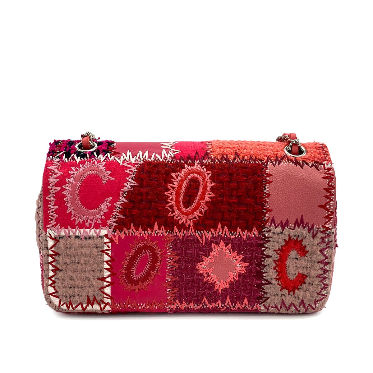 Luxury Promise Japan CHANEL CHAIN SHOULDER BAG PATCHWORK PINK TWEED LEATHER SILVER HARDWARE 90315622