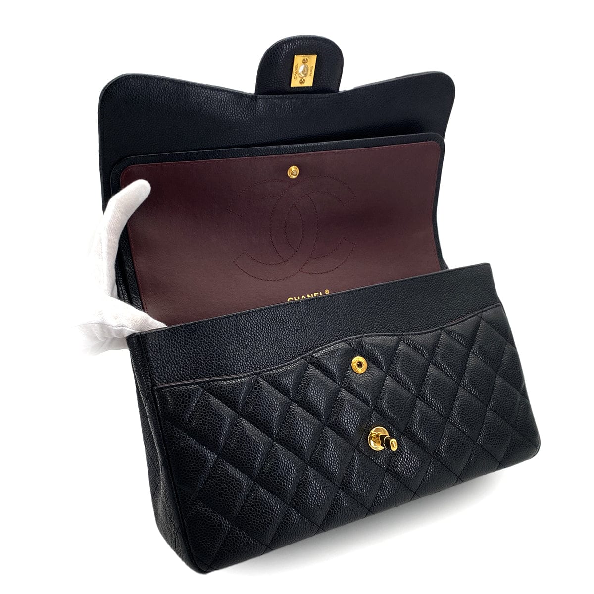 Luxury Promise Japan CHANEL CLASSIC FLAP JUMBO CHAIN SHOULDER BAG BLACK CAVIAR SKIN GOLD HARDWARE 90323977