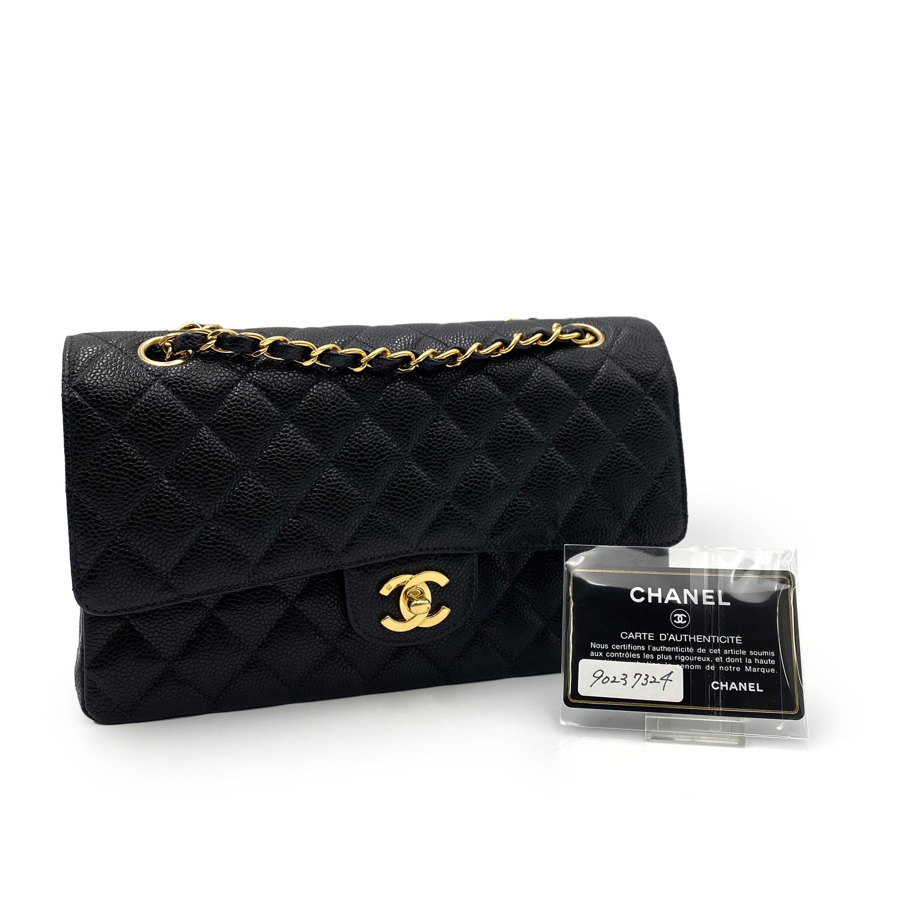 Luxury Promise Japan CHANEL CLASSIC FLAP MEDIUM CHAIN SHOULDER BAG BLACK CAVIAR SKIN 90237324