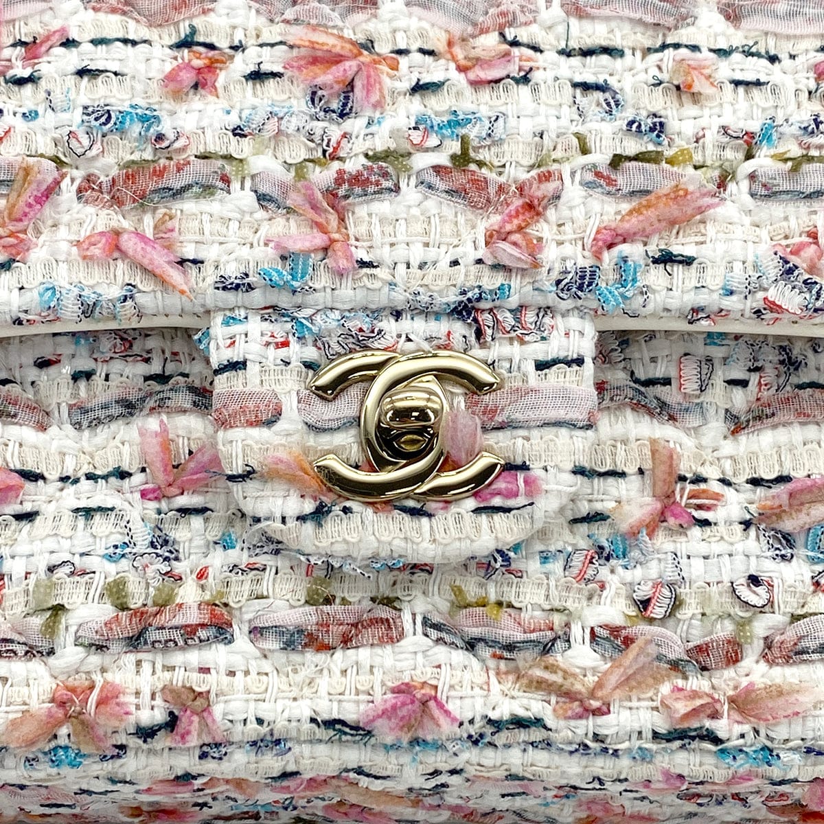 Luxury Promise Japan CHANEL CLASSIC FLAP MEDIUM CHAIN SHOULDER BAG MULTICOLOR TWEED GOLD HARDWARE 90324755