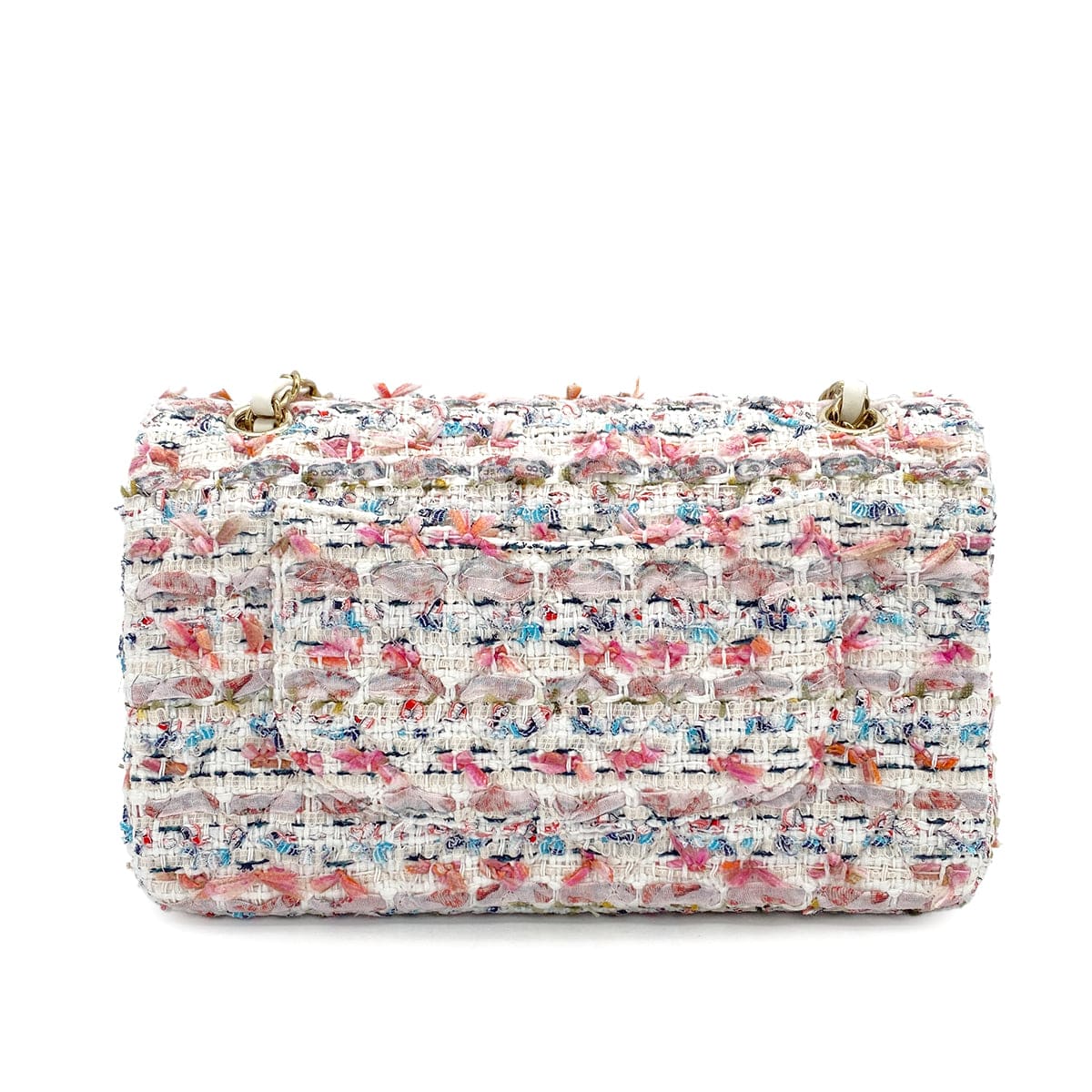 Luxury Promise Japan CHANEL CLASSIC FLAP MEDIUM CHAIN SHOULDER BAG MULTICOLOR TWEED GOLD HARDWARE 90324755