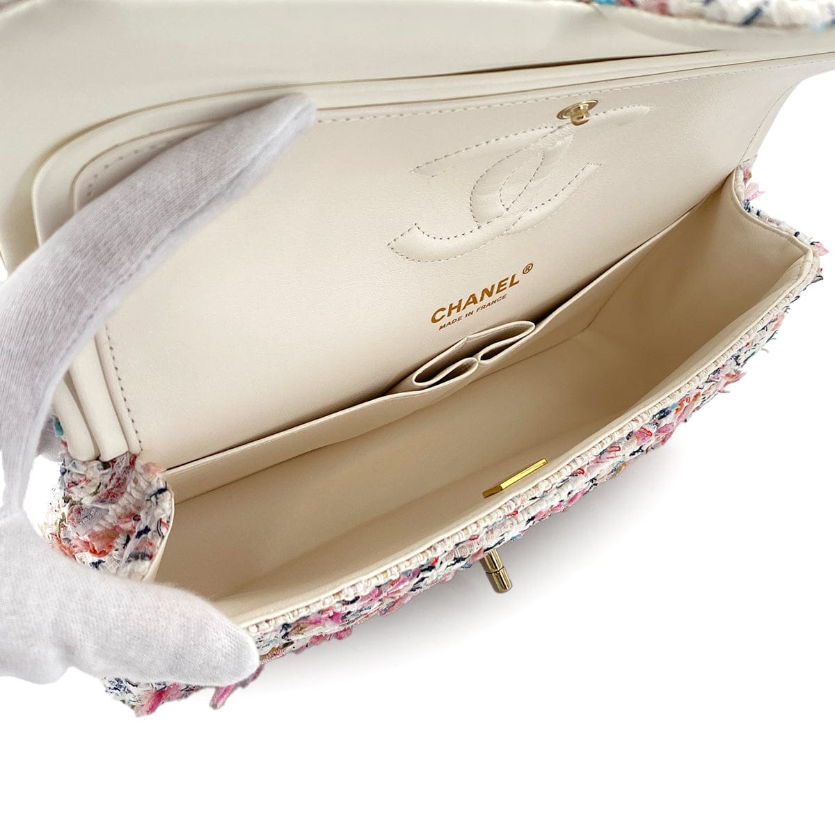 Luxury Promise Japan CHANEL CLASSIC FLAP MEDIUM CHAIN SHOULDER BAG MULTICOLOR TWEED GOLD HARDWARE 90324755