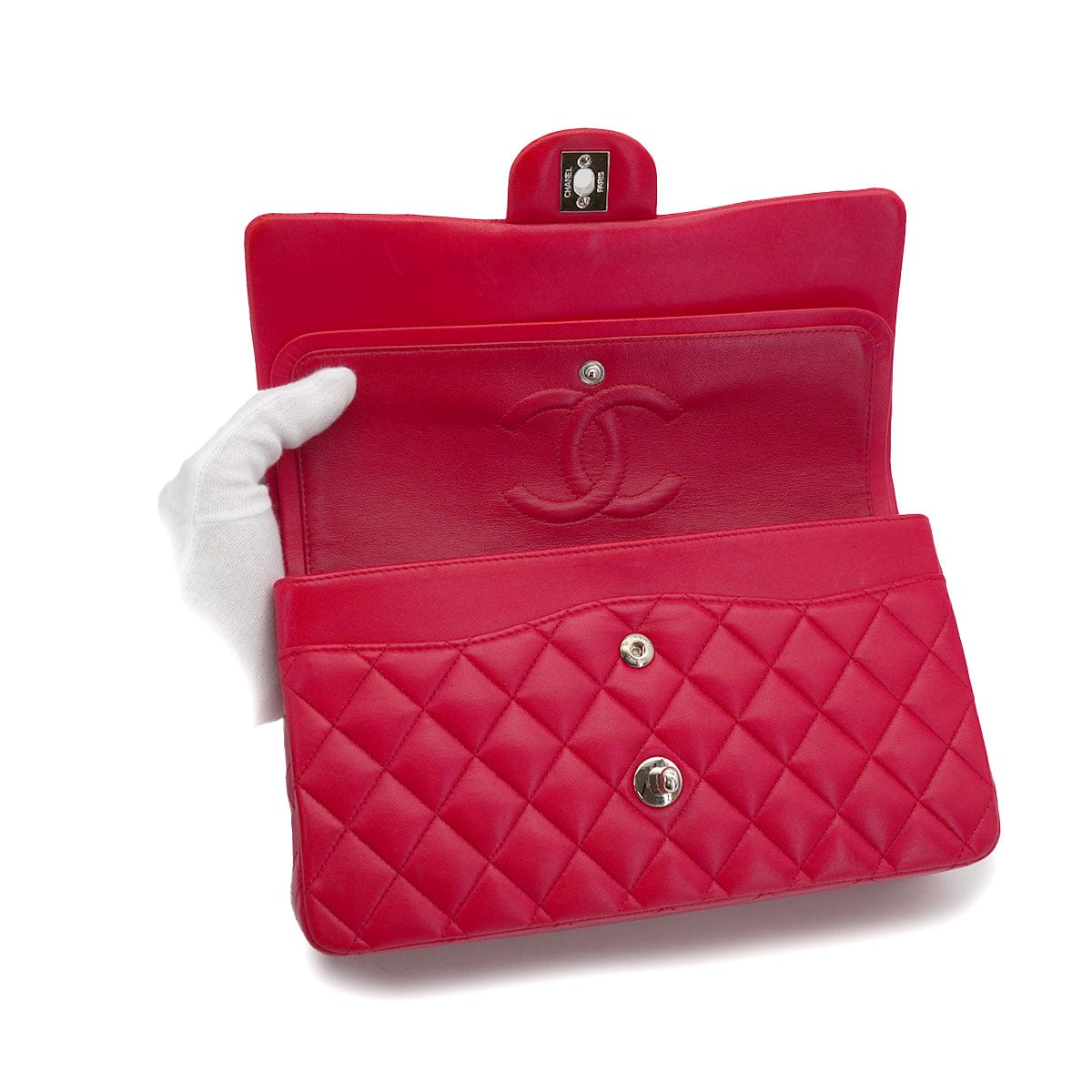 Luxury promise Japan CHANEL CLASSIC FLAP MEDIUM CHAIN SHOULDER BAG PINK LAMB SKIN SILVER HARDWARE 90336794