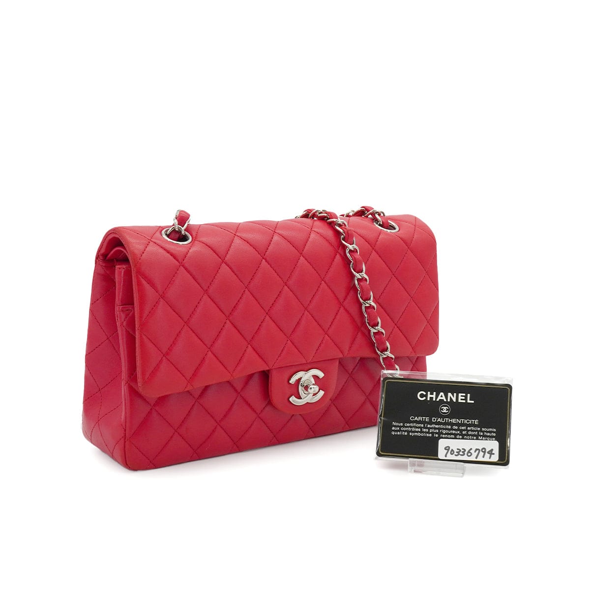 Luxury promise Japan CHANEL CLASSIC FLAP MEDIUM CHAIN SHOULDER BAG PINK LAMB SKIN SILVER HARDWARE 90336794