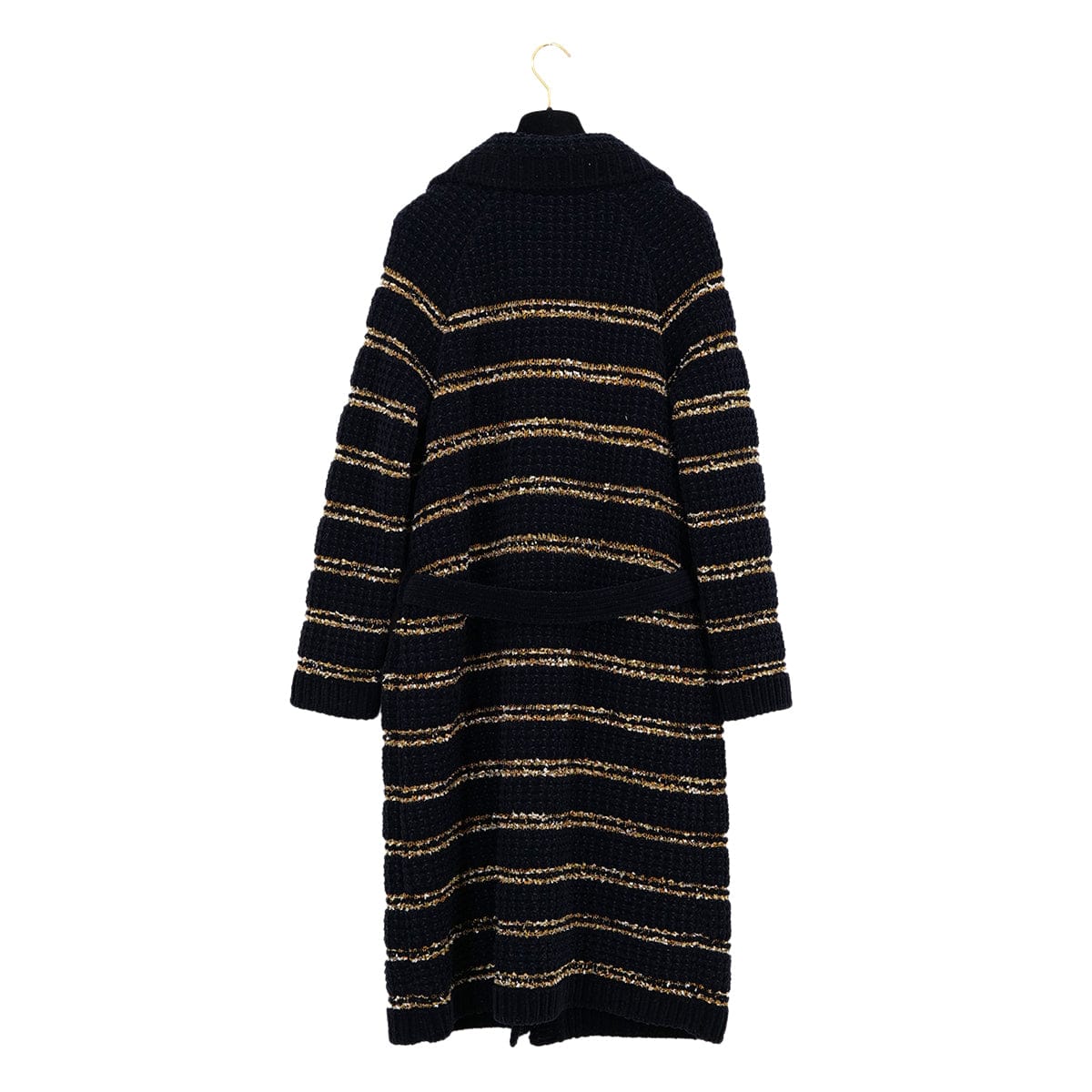 Luxury Promise Japan CHANEL COCO BUTTON BORDER TWEED LONG COAT BLACK GOLD WOOL 38 P64 RTW 90324155