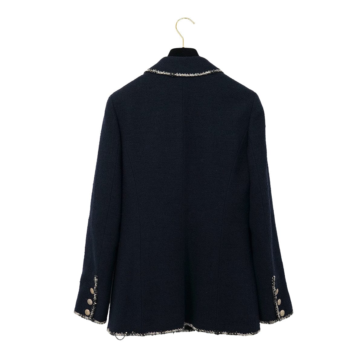Luxury Promise Japan CHANEL COCO BUTTON NO5 TWEED JACKET NAVY WOOL 38 05C RTW 90305049