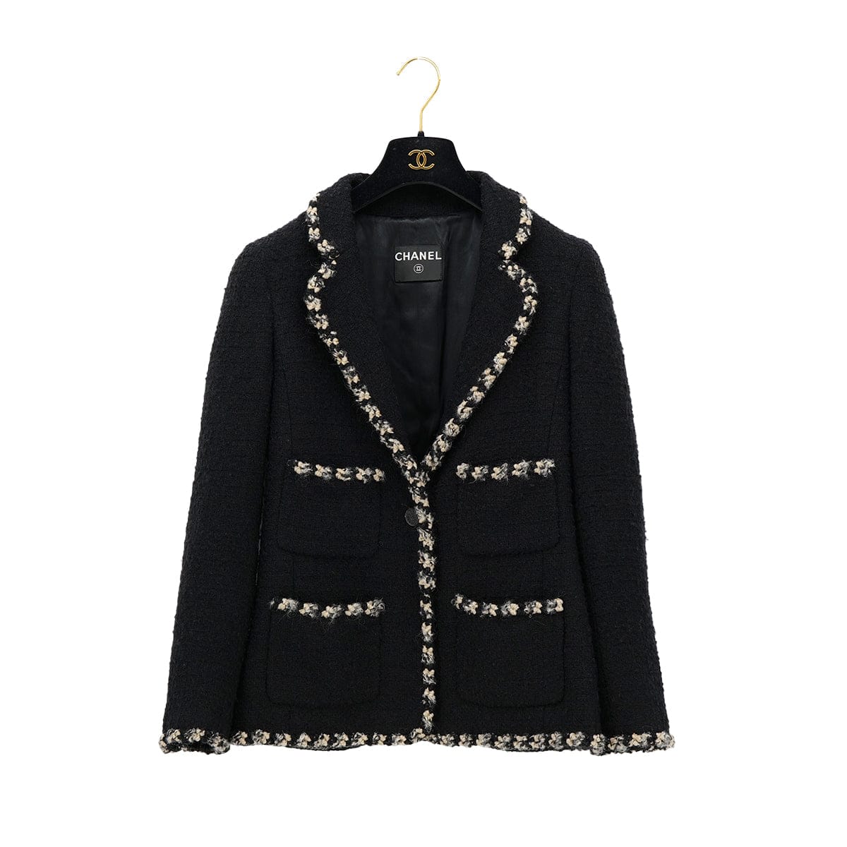 Luxury Promise Japan CHANEL COCO BUTTON TWEED JACKET BLACK WOOL RTW 90312005