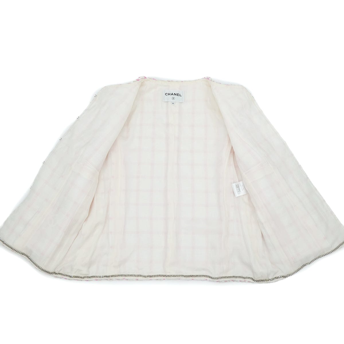 Luxury Promise Japan CHANEL COCO BUTTON TWEED JACKET CRUISE COLLECTION 2023 23C PINK WHITE 44 P73 RTW 90308388
