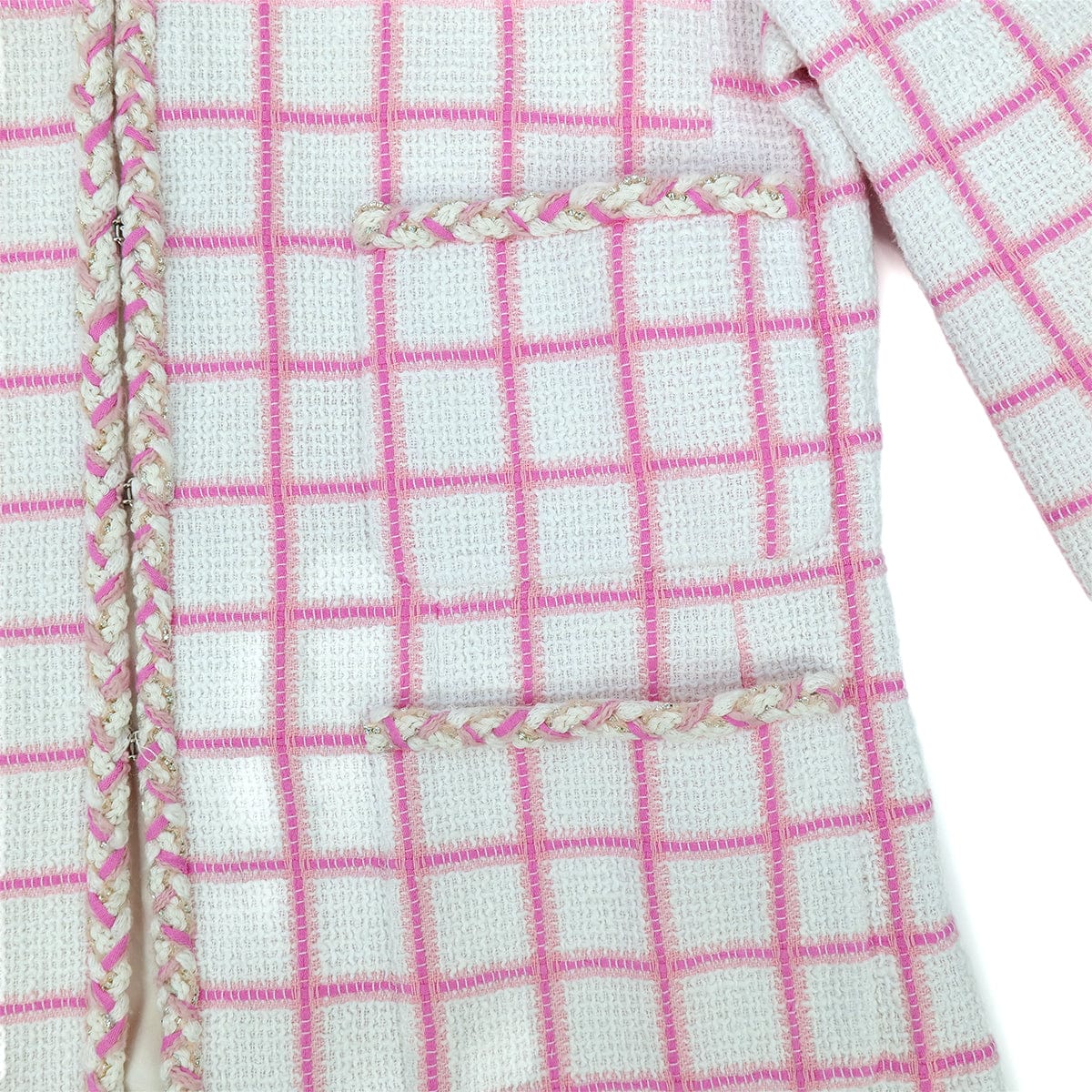 Luxury Promise Japan CHANEL COCO BUTTON TWEED JACKET CRUISE COLLECTION 2023 23C PINK WHITE 44 P73 RTW 90308388