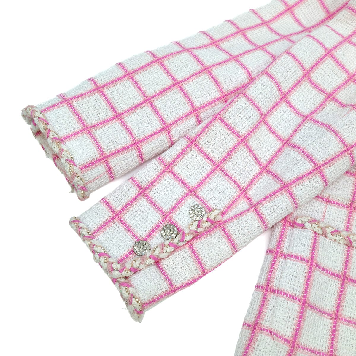 Luxury Promise Japan CHANEL COCO BUTTON TWEED JACKET CRUISE COLLECTION 2023 23C PINK WHITE 44 P73 RTW 90308388