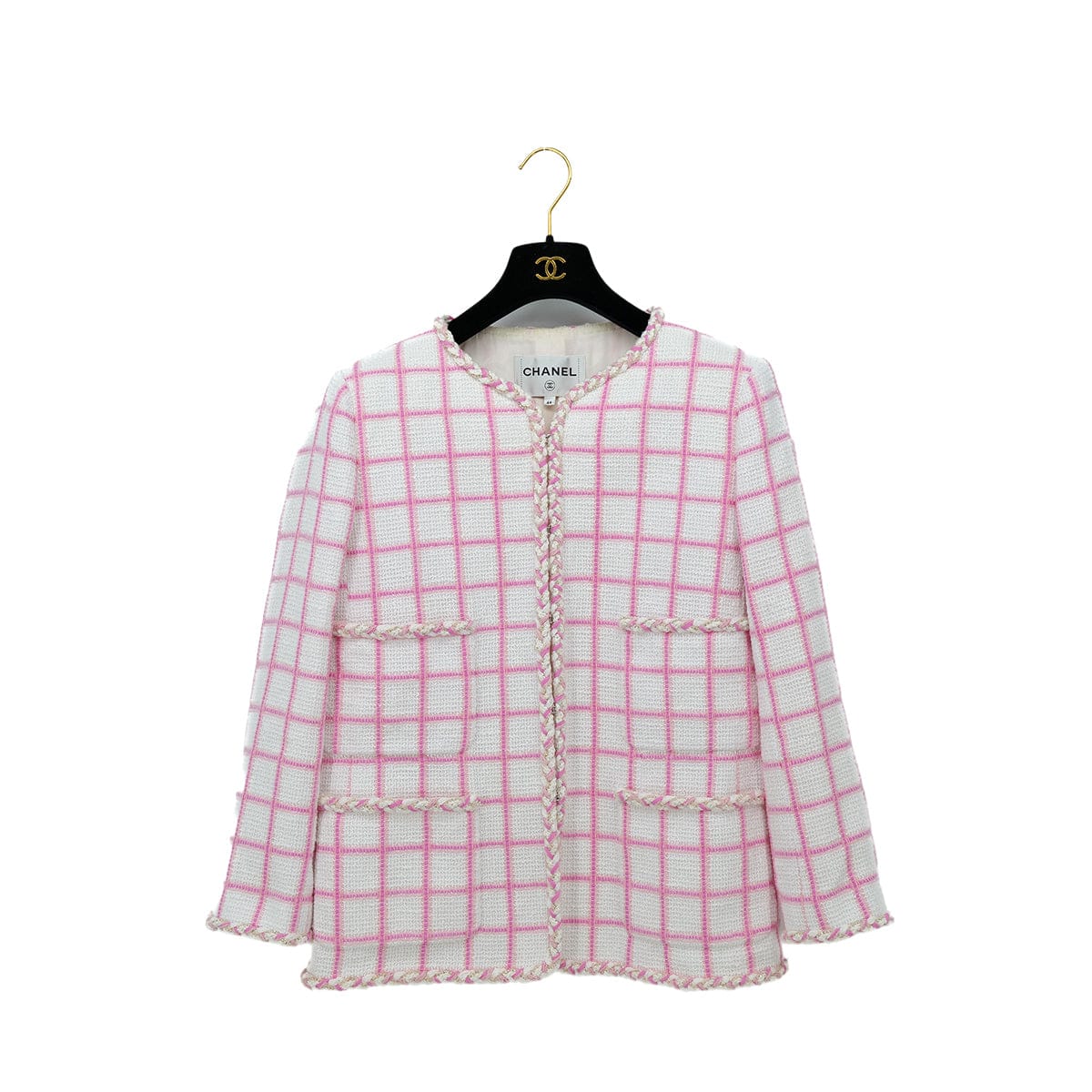 Luxury Promise Japan CHANEL COCO BUTTON TWEED JACKET CRUISE COLLECTION 2023 23C PINK WHITE 44 P73 RTW 90308388
