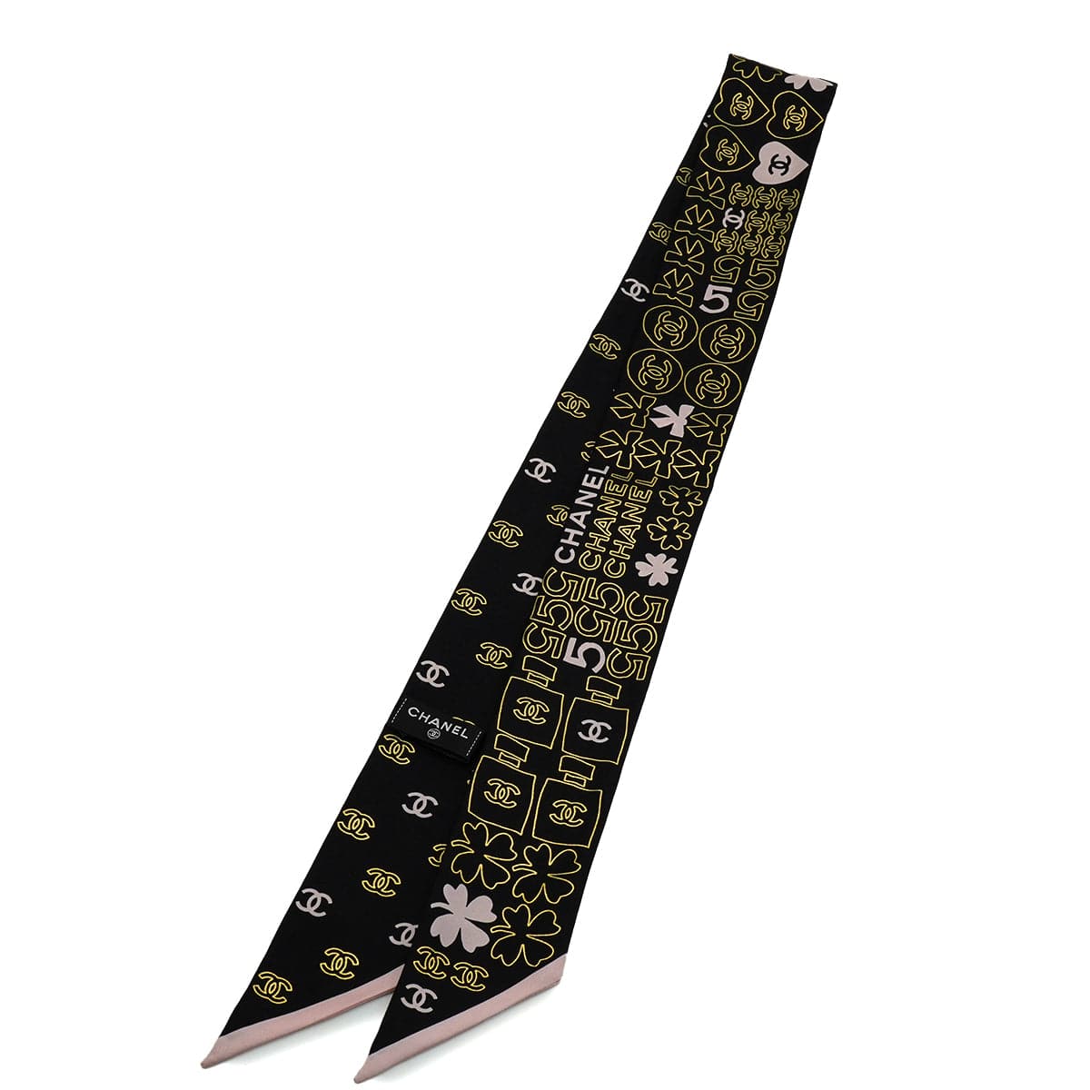 Luxury Promise Japan CHANEL COCO MARK NO.5 LOGO PATTERN SCARF HAIR BAND BLACK SILK ACCESSORY 90343342