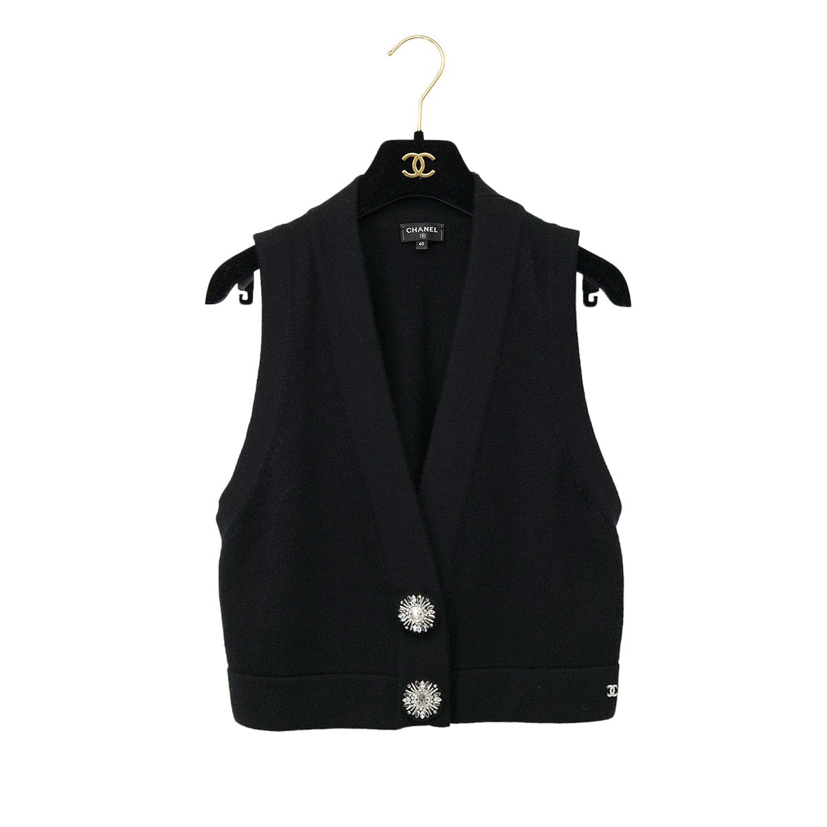 Luxury Promise Japan CHANEL COCOMARK BIJOU BUTTON KNIT VEST BLACK CASHMERE 40 P73 RTW 90301668