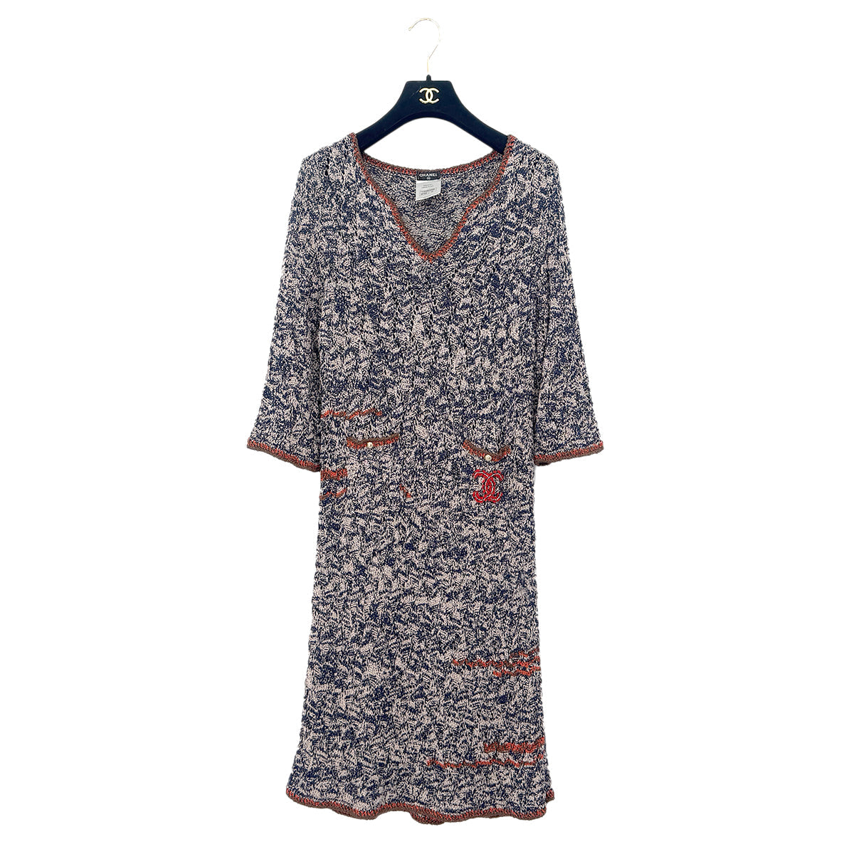 Luxury Promise Japan CHANEL COCOMARK BUTTON KNIT DRESS MULTICOLOR VISCOSE 42 P40 RTW 90284019