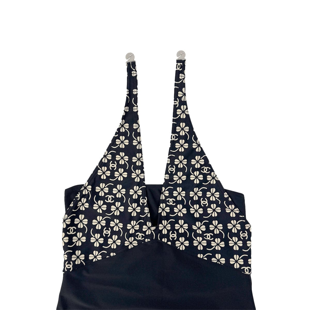 Luxury Promise Japan CHANEL COCOMARK CLOVER HALTER NECK SWIM WEAR DRESS BLACK NYLON 42 01P RTW 90290214