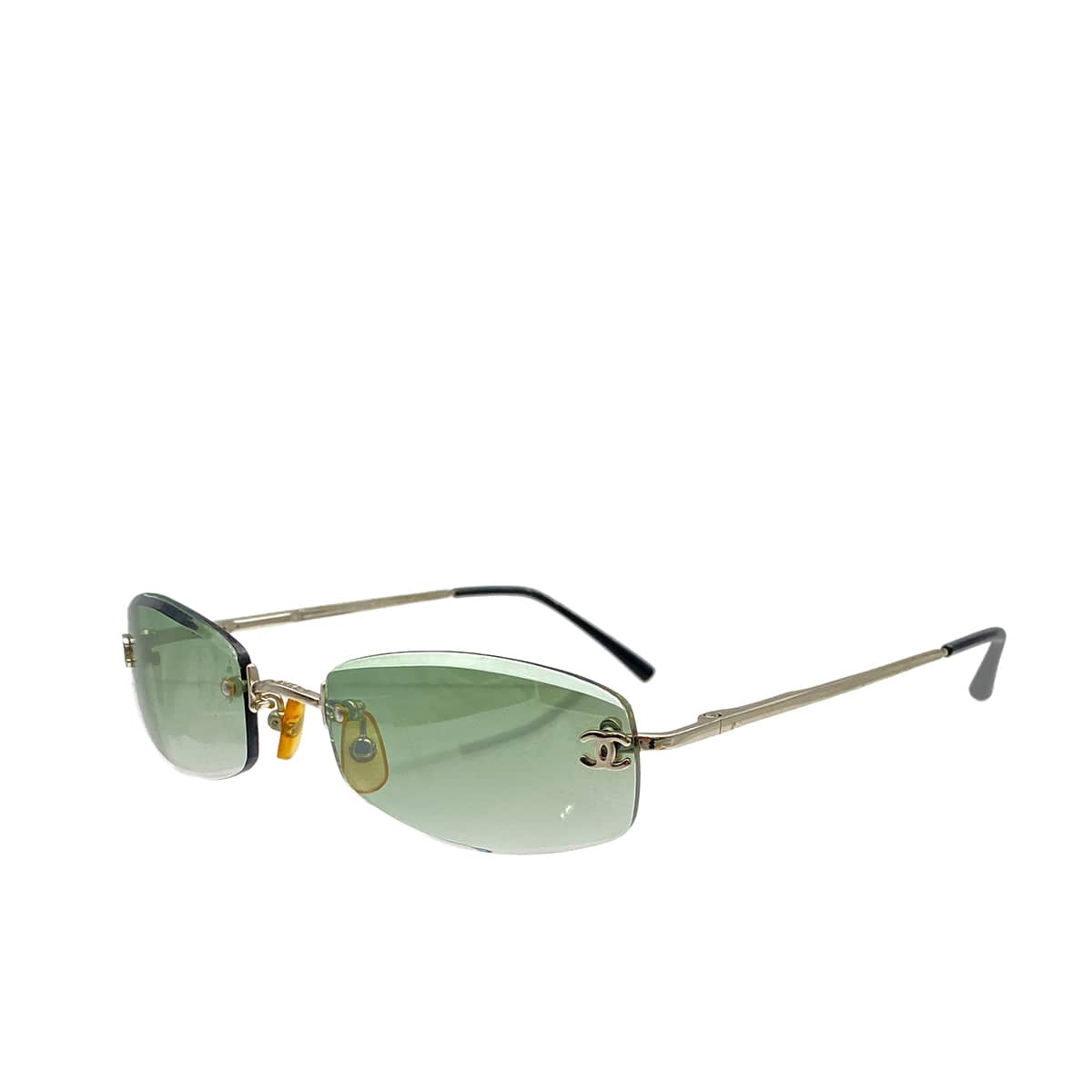Luxury Promise Japan CHANEL COCOMARK RIMLESS SUNGLASSES SILVER GREEN EYEWEAR 90319671