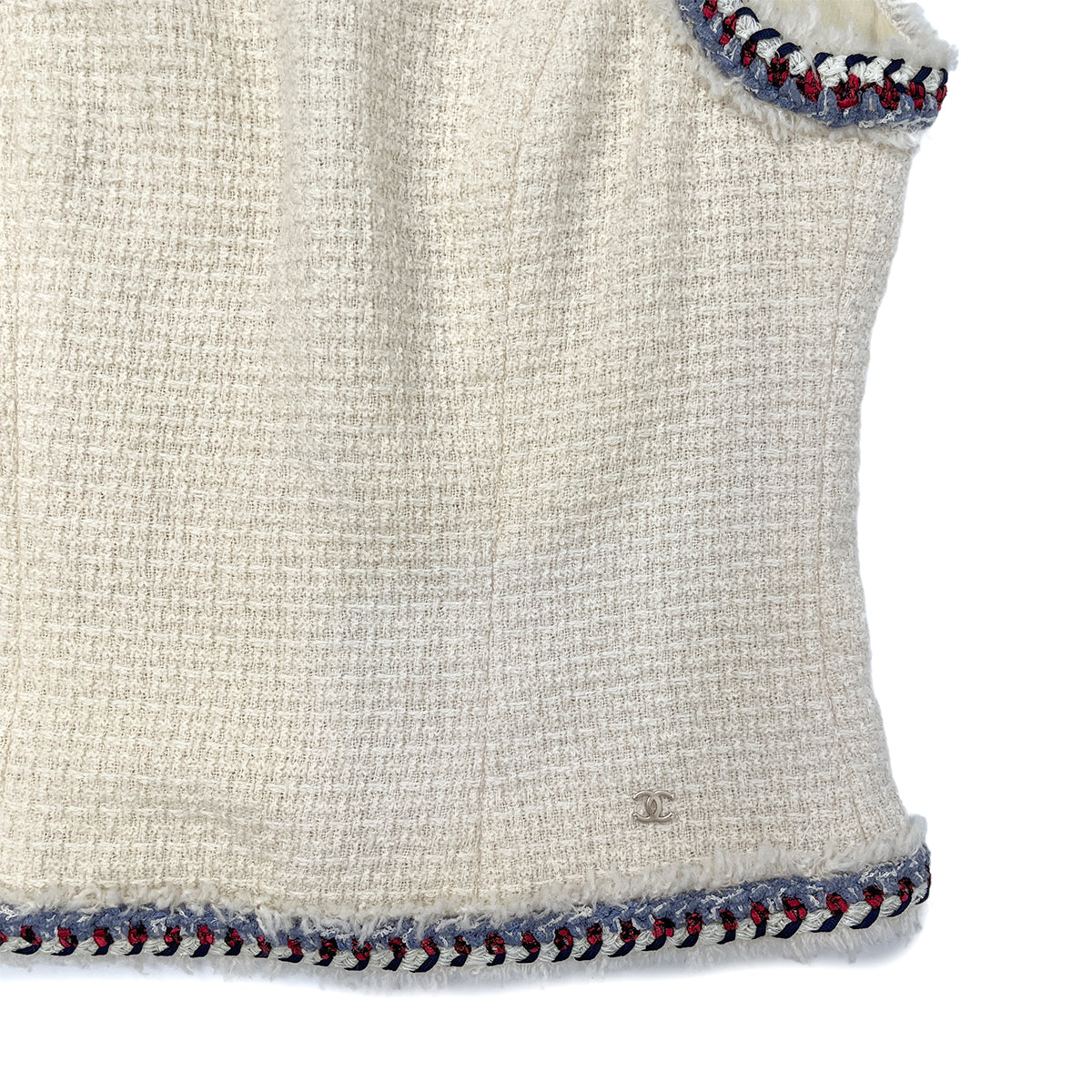 Luxury Promise Japan CHANEL COCOMARK SLEEVELESS TWEED TOPS WHITE WOOL 38 P44 RTW 90288043