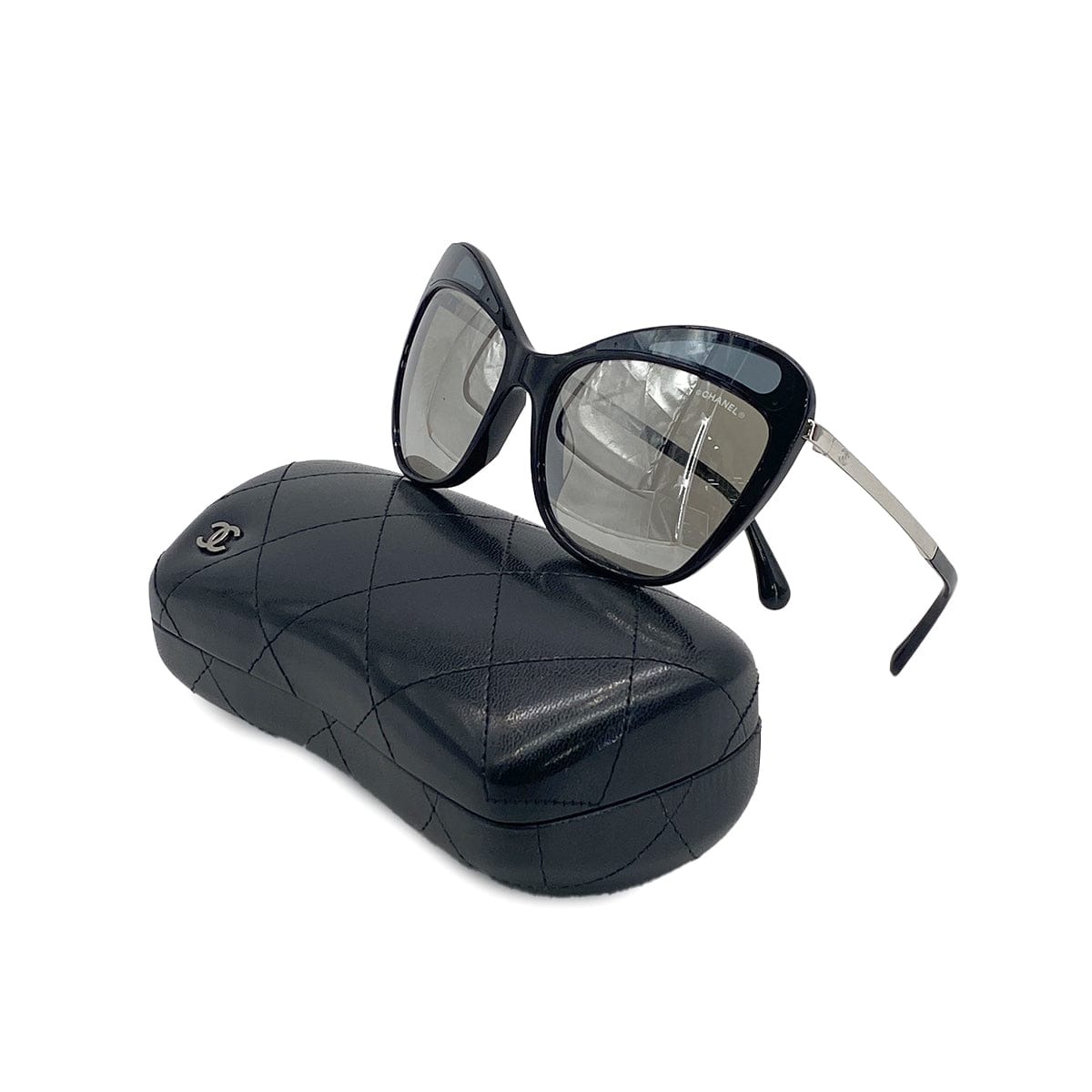 Luxury Promise Japan CHANEL COCOMARK SUNGLASSES BUTTERFLY SHAPE BLACK SILVER EYEWEAR 90321771