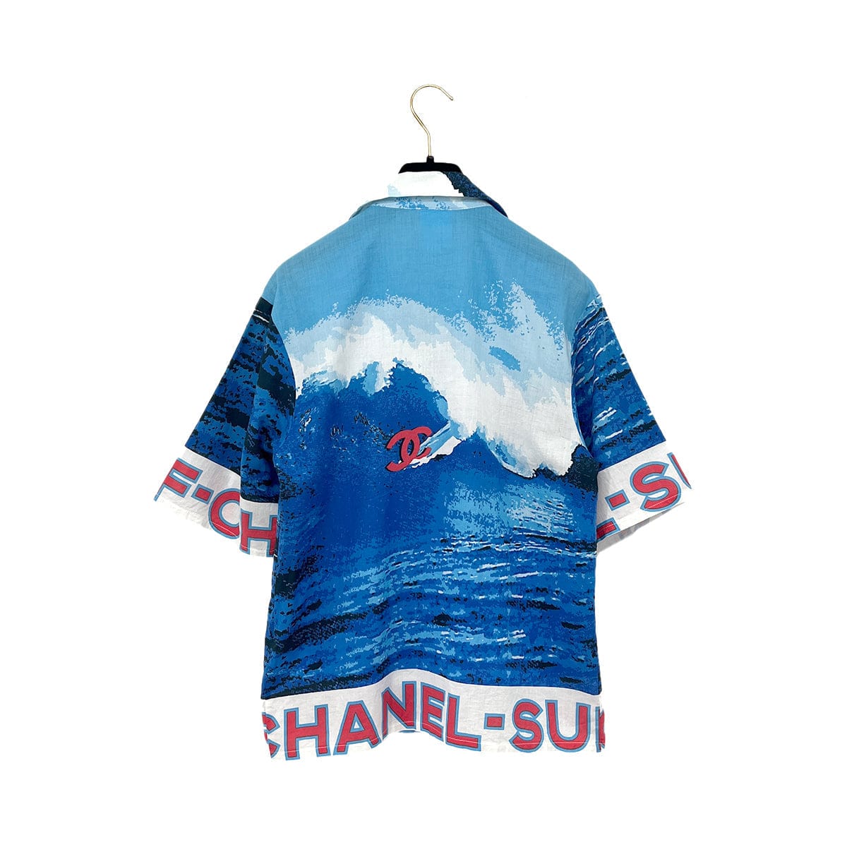 Luxury Promise Japan CHANEL COCOMARK SURF LINE 2002 SHORT SLEEVE SHIRT BLUE COTTON 38 02S RTW 90287086