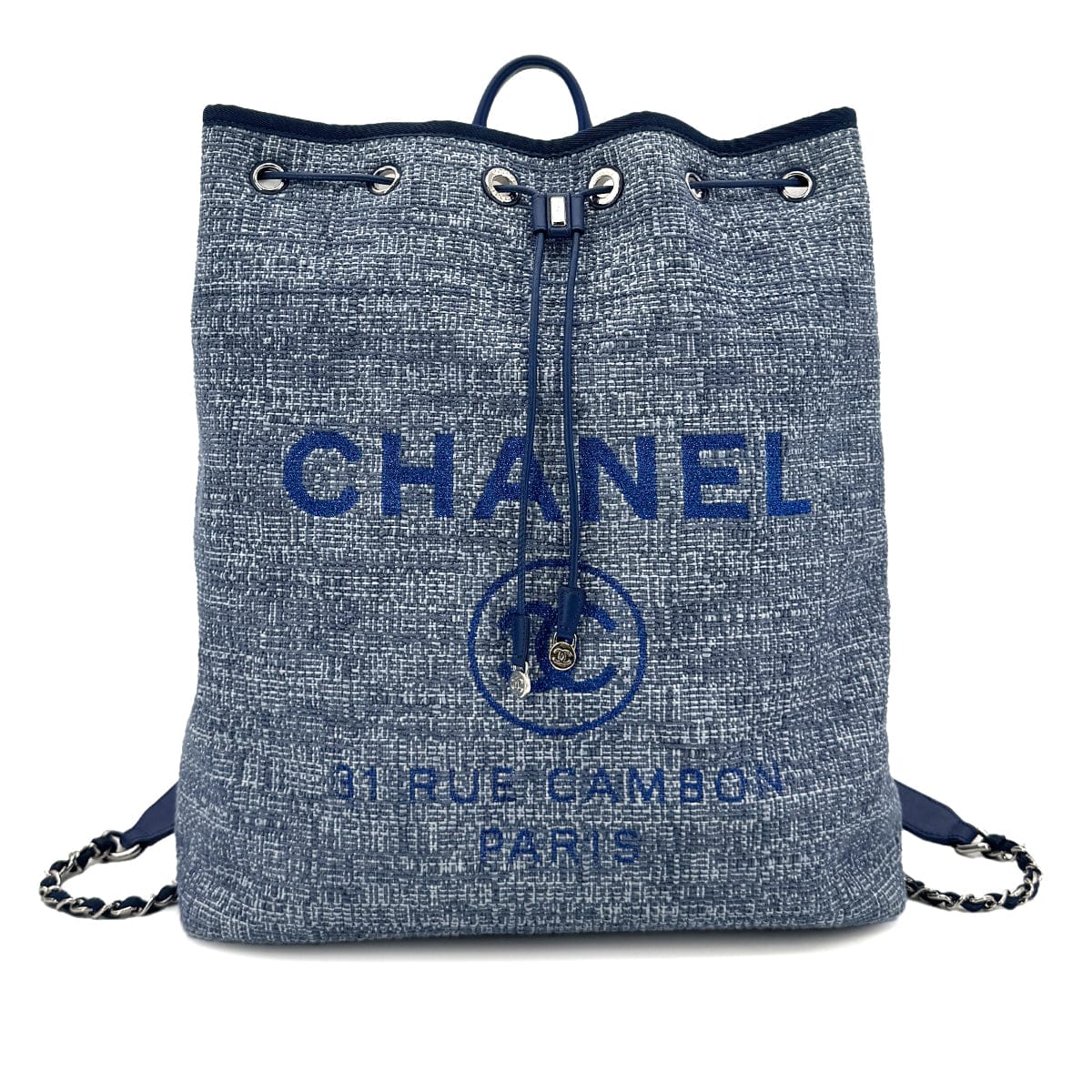 Luxury Promise Japan CHANEL DEAUVILLE BACK PACK BLUE CANVAS LEATHER 90299784