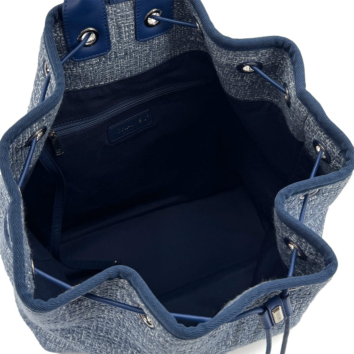 Luxury Promise Japan CHANEL DEAUVILLE BACK PACK BLUE CANVAS LEATHER 90299784