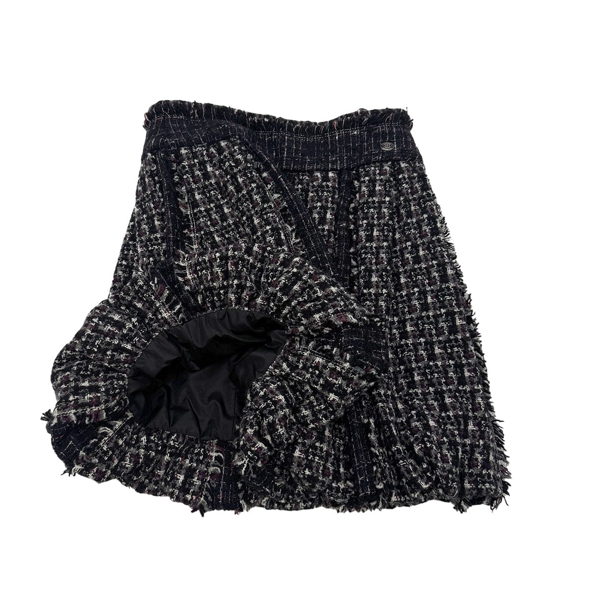 Luxury Promise Japan CHANEL EDIMBOURG LINE MIX TWEED BALLOON SKIRT BLACK GRAY PURPLE WOOL 40 P46 RTW 90283637