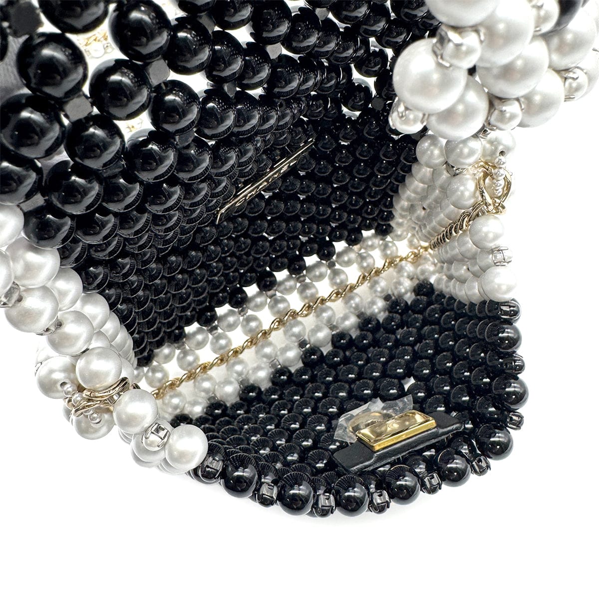 Luxury Promise Japan CHANEL FAUX PEARL CHAIN SHOULDER BAG WHITE BLACK GOLD HARDWARE 90317003