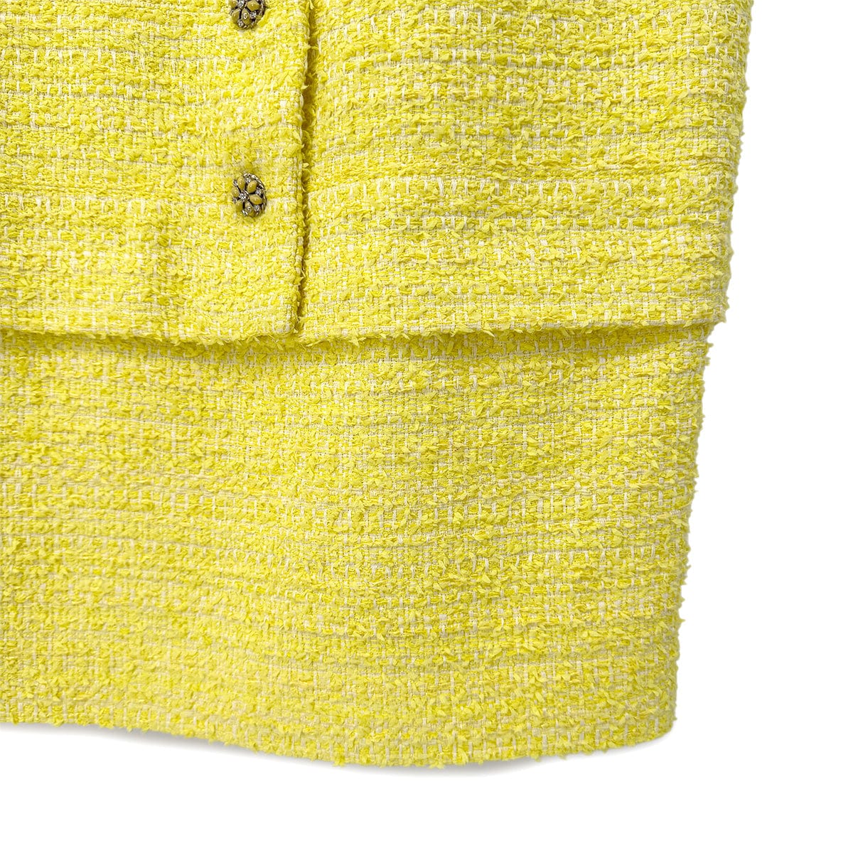 Luxury Promise Japan CHANEL GRIPOA COCO BUTTON SLEEVELESS TWEED DRESS WITH BELT YELLOW COTTON 42 P42 RTW 90288722