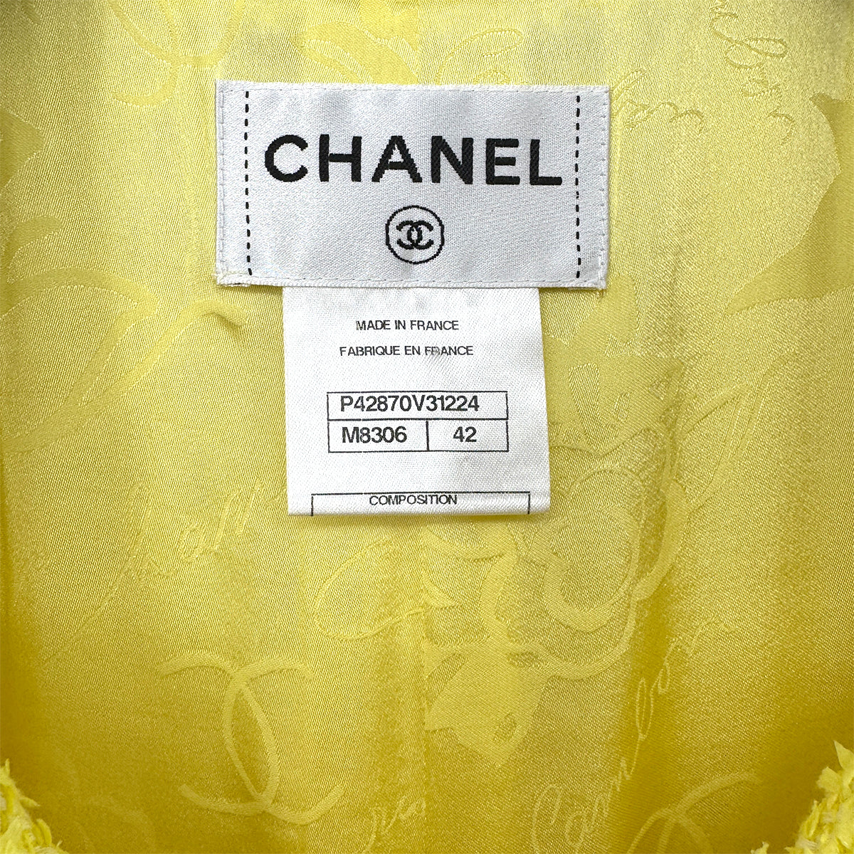 Luxury Promise Japan CHANEL GRIPOA COCO BUTTON SLEEVELESS TWEED DRESS WITH BELT YELLOW COTTON 42 P42 RTW 90288722
