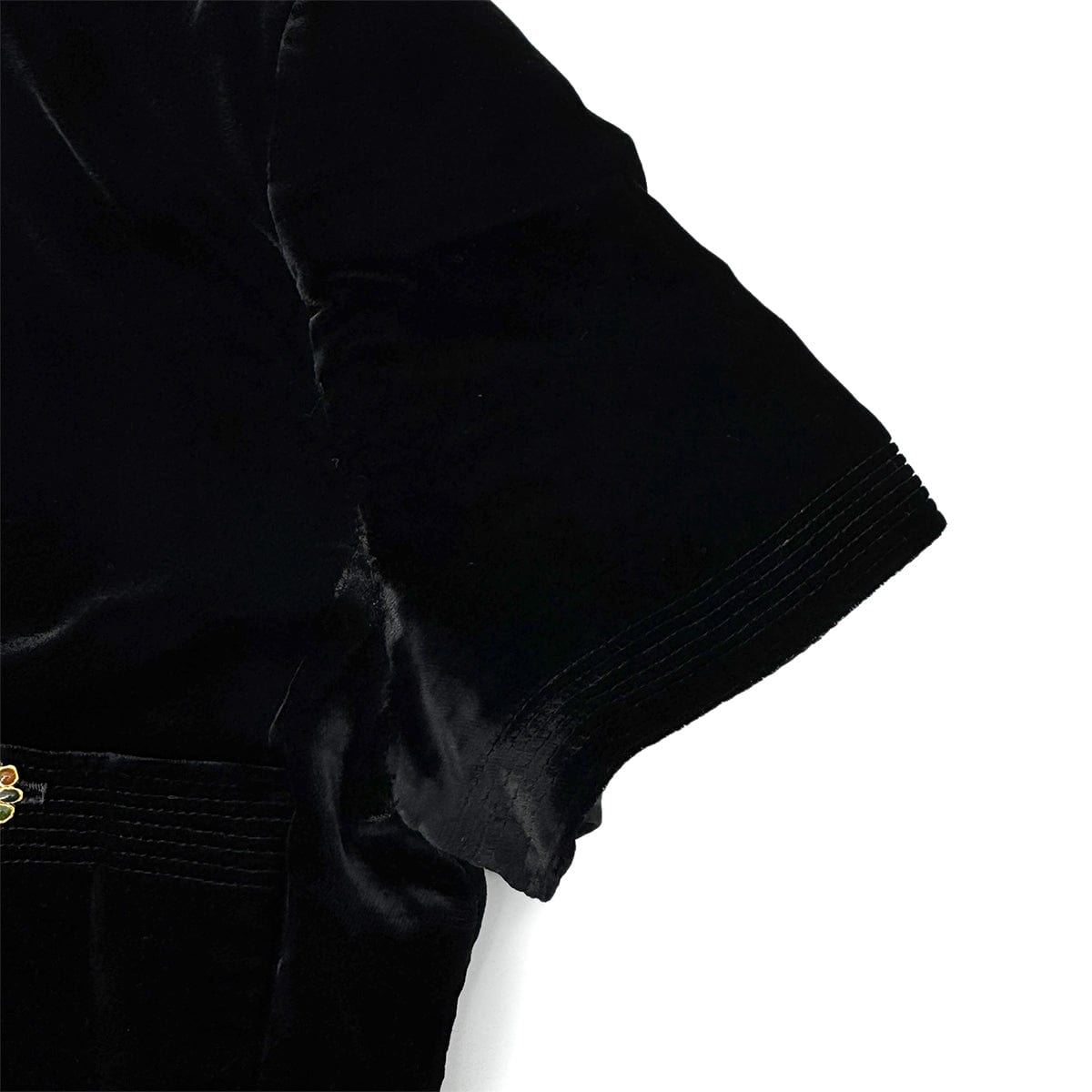 Luxury Promise Japan CHANEL GRIPOIX BUTTON VELOR HALF SLEEVE JACKET BLACK RAYON RTW 90284590