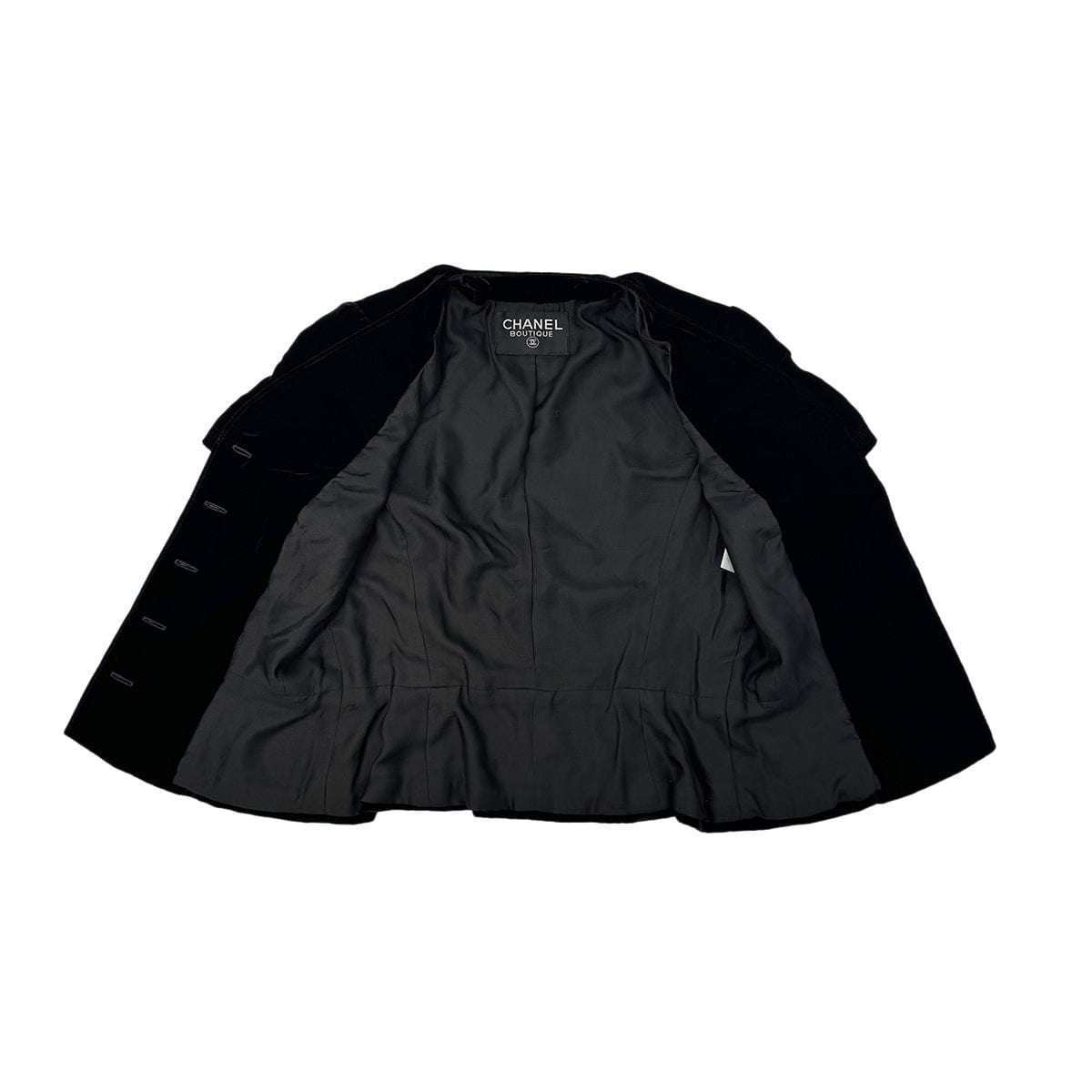 Luxury Promise Japan CHANEL GRIPOIX BUTTON VELOR HALF SLEEVE JACKET BLACK RAYON RTW 90284590